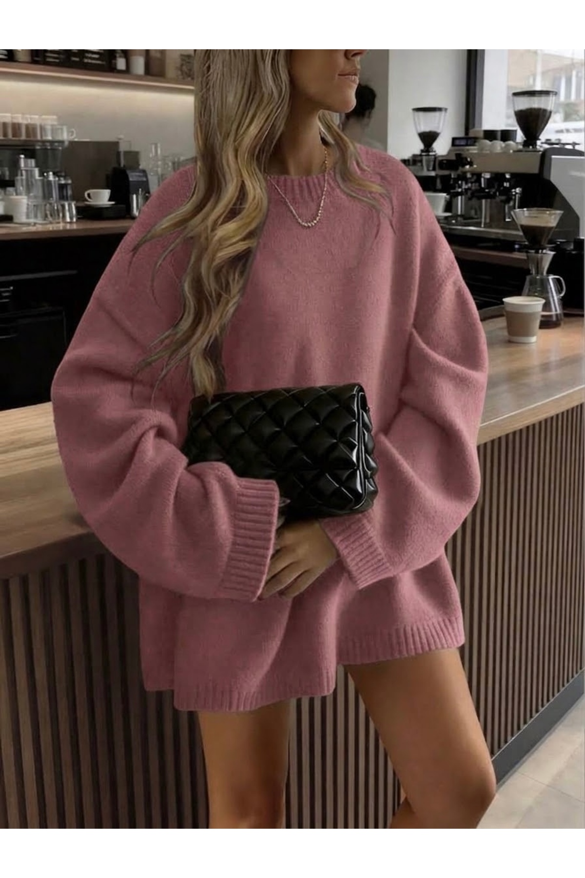 moda mh OVERSİZE KALIP YUMUŞAK DOKULU BİSİKLET YAKA BASİC TRİKO KADIN KAZAK<