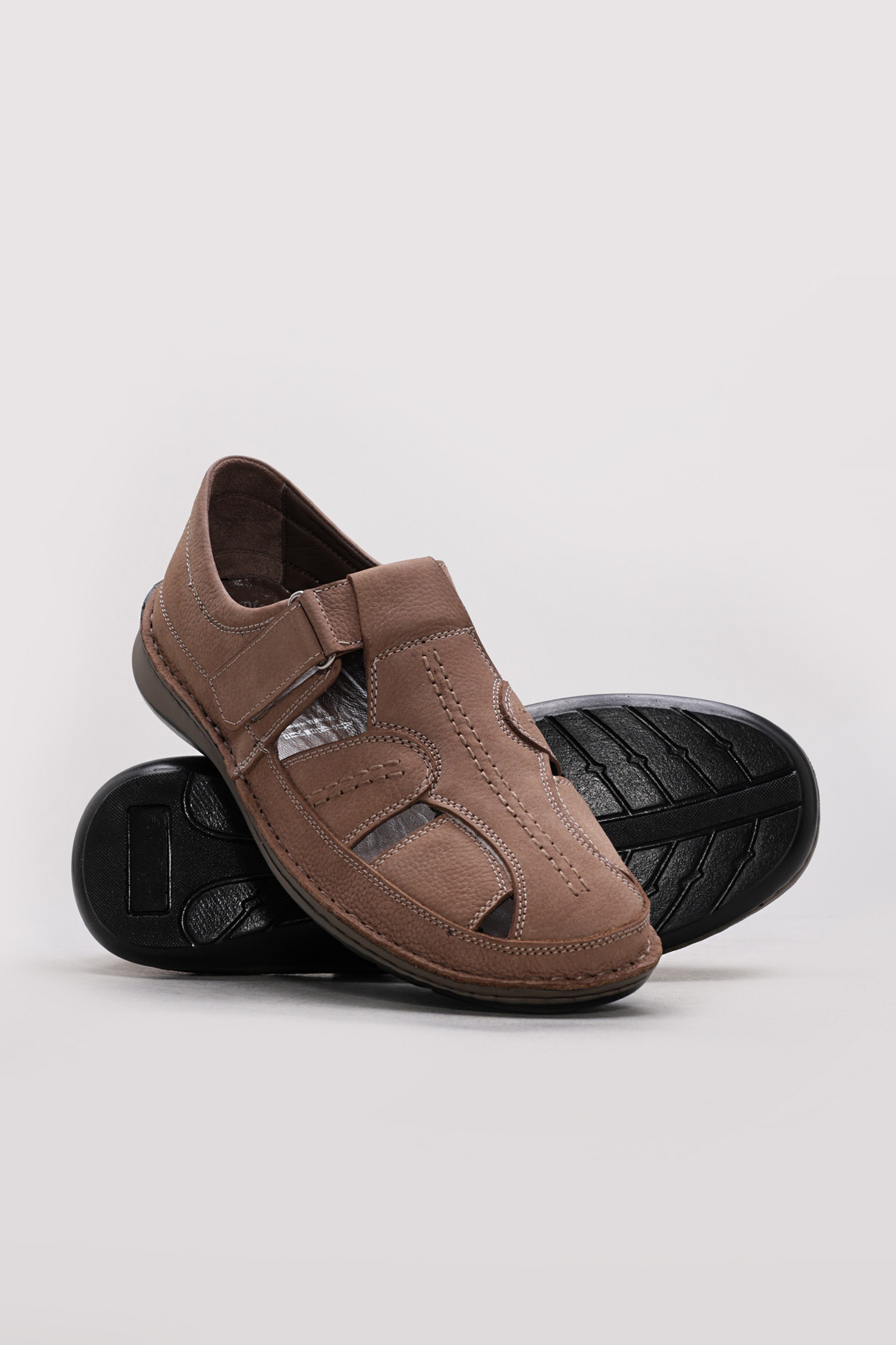 FAST STEP Hakiki Deri Kum Nubuk Erkek Klasik Sandalet 662MA119B görsel 3