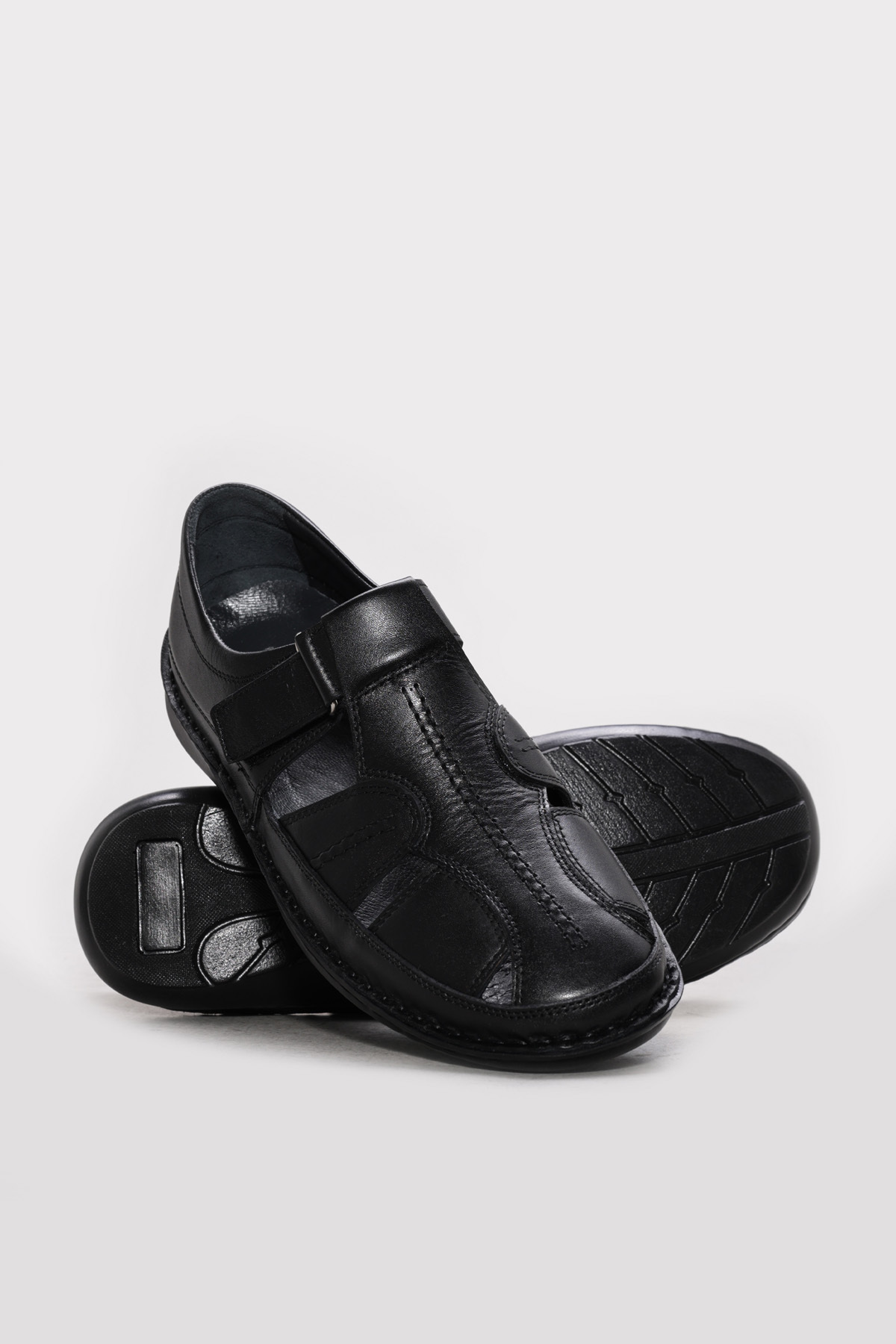 FAST STEP Hakiki Deri Siyah Erkek Klasik Sandalet 662MA119B görsel 3