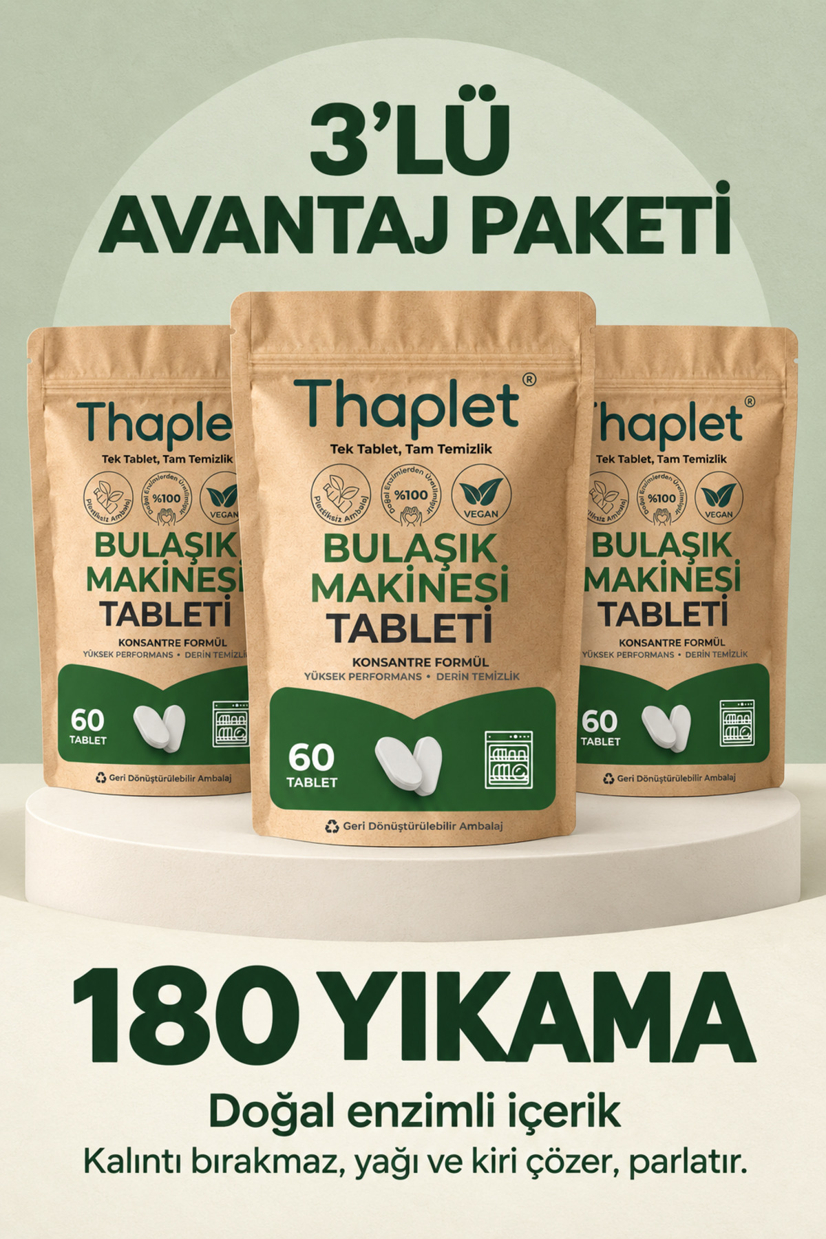 Thaplet Doğal Enzim İçerikli Bulaşık Makinesi Tableti 180 Adet
