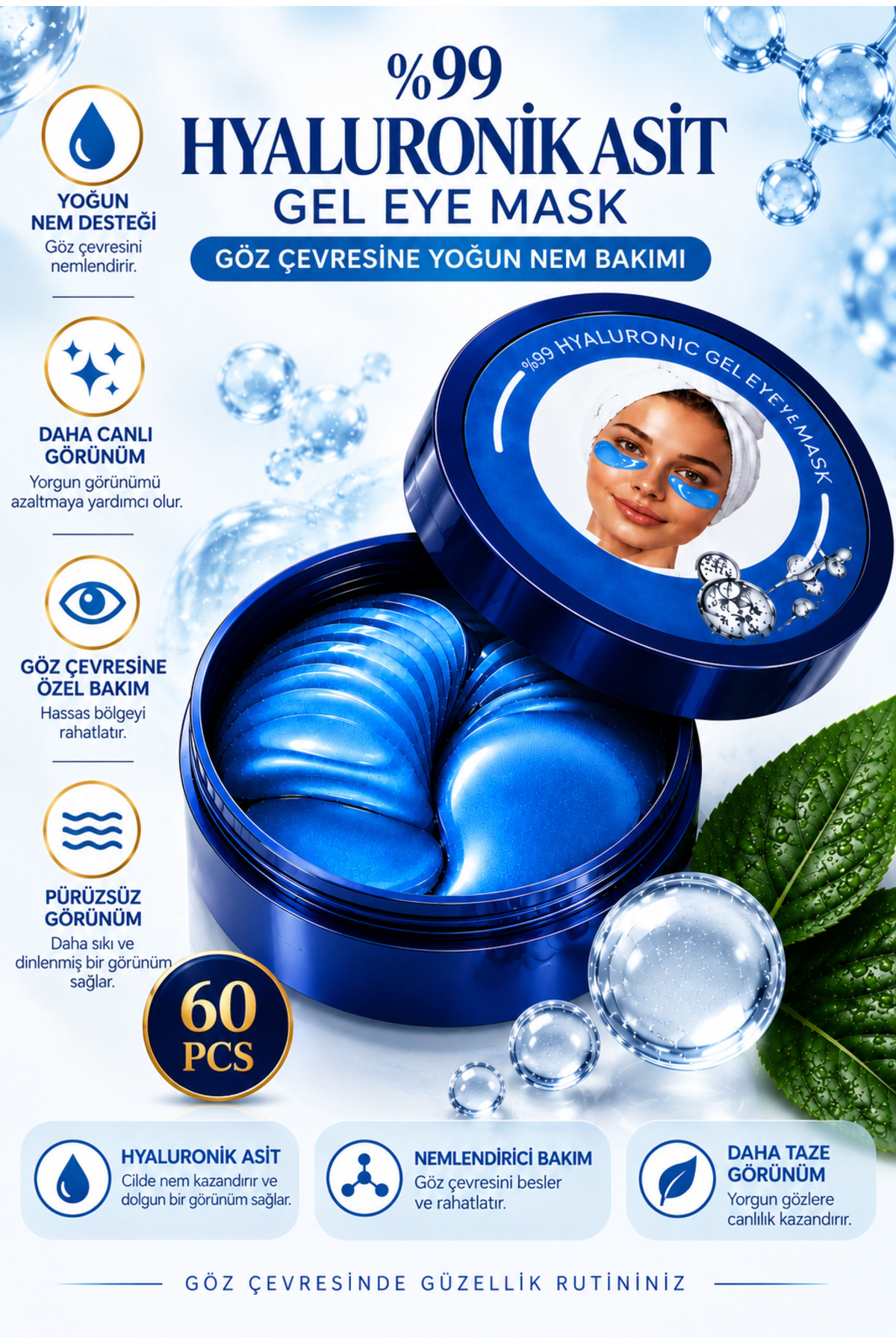 Göz AltıAydınlatıcı,Sıkılaştırıcı Ve Onarıcı Hyaluronik Özlü Maskesi Mavi 1.4gr*60 Adet — Göz Maskesi — تصویر 4 از 5