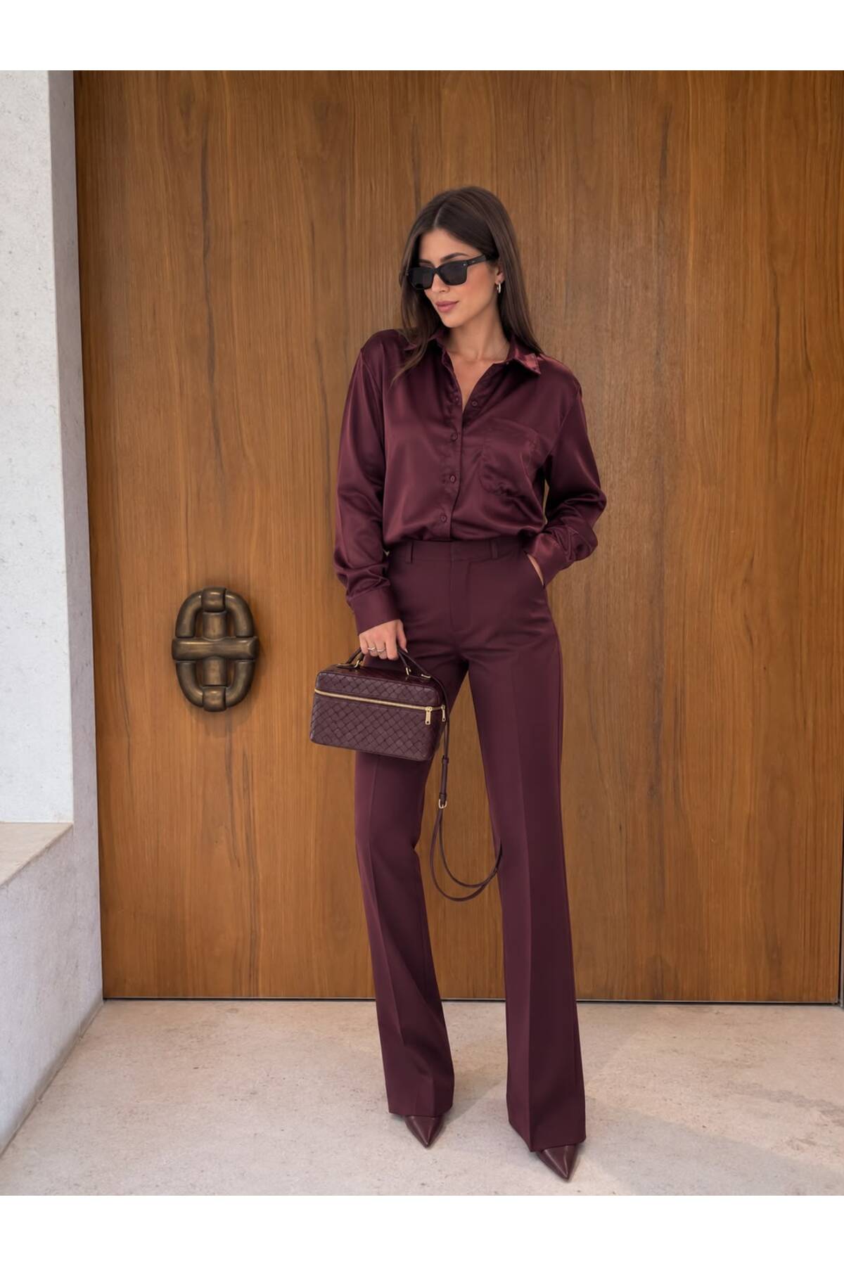 VERYMODA Saten Gömlek - Mürdüm | F2062 - Mürdüm