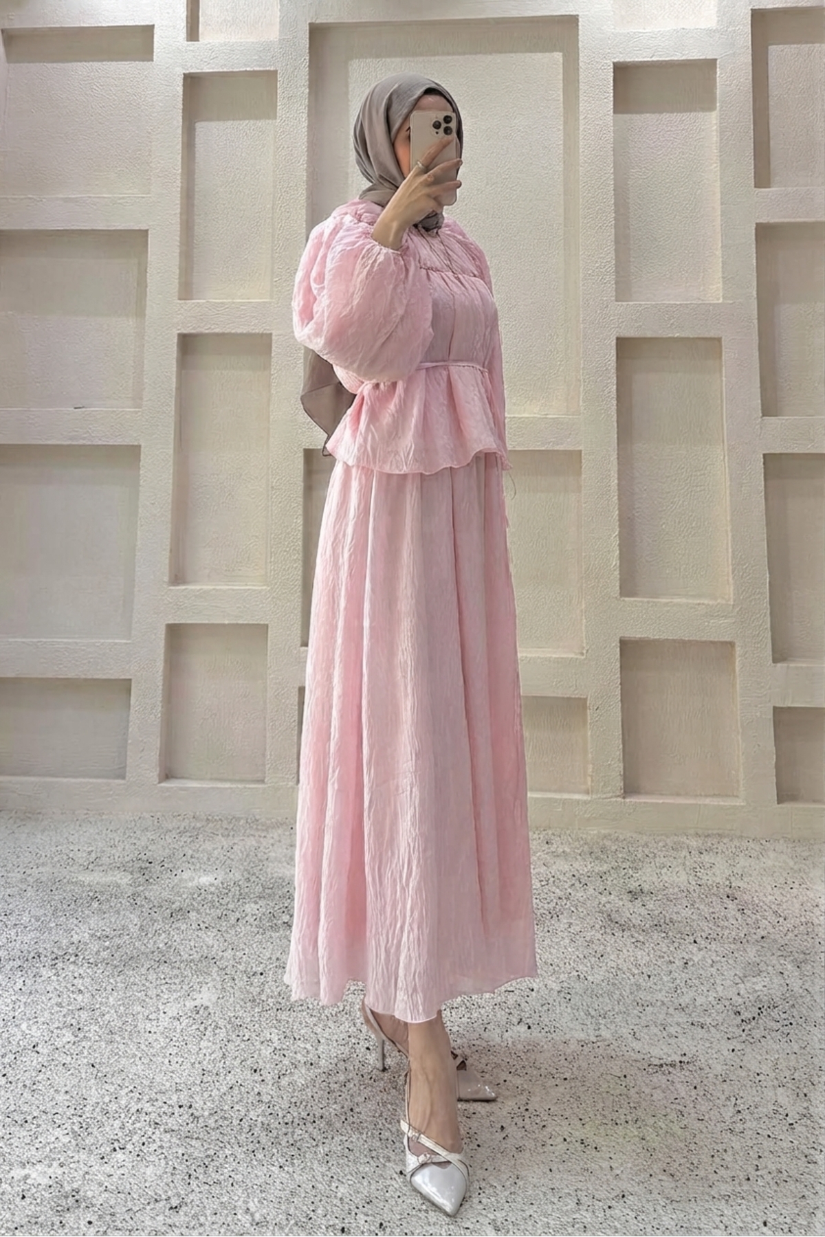 Moda Aydın Butik Kadın Büzgülü Kraşlı Etekli Takım - Pembe görsel 2