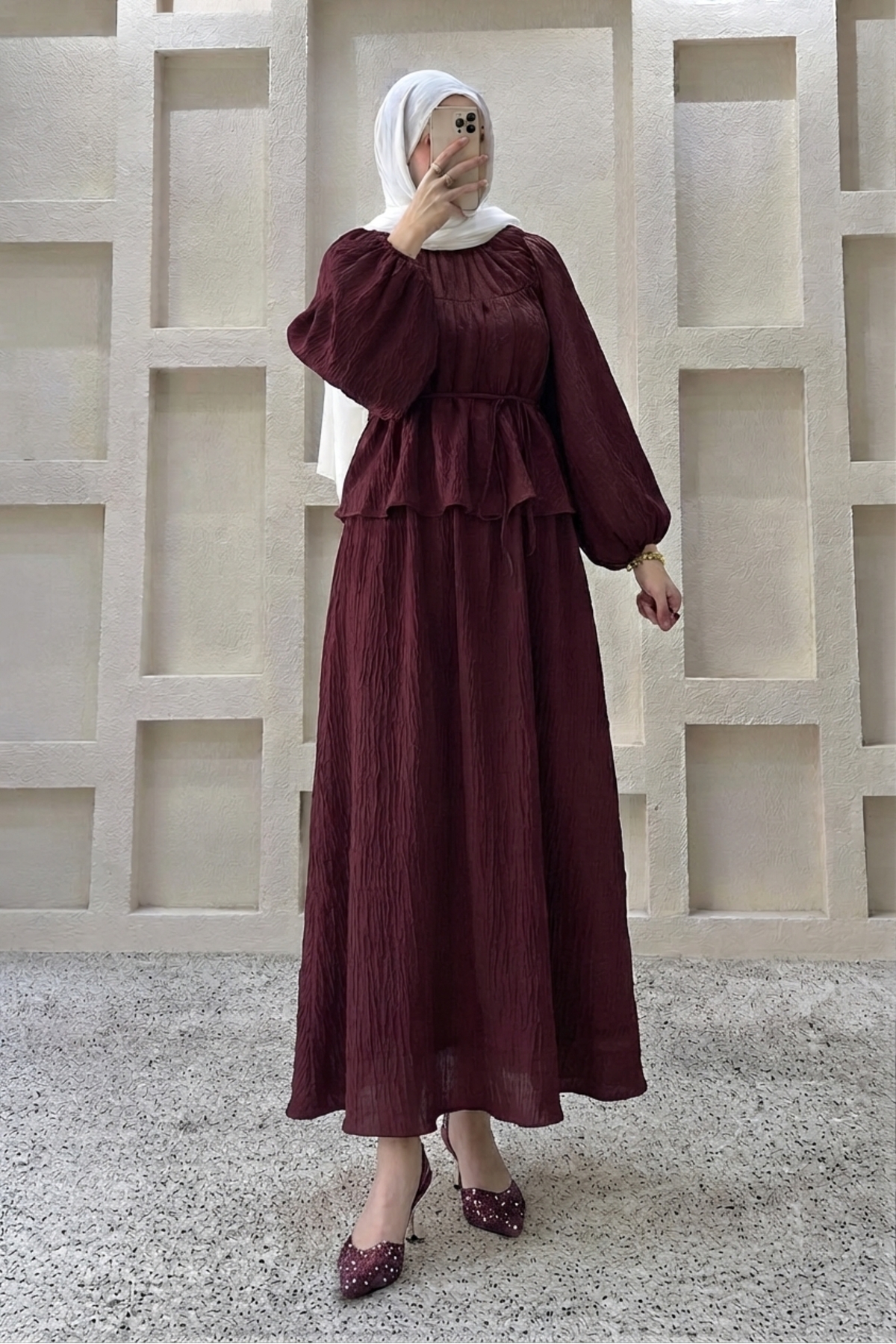 Moda Aydın Butik Kadın Büzgülü Kraşlı Etekli Takım - Mürdüm
