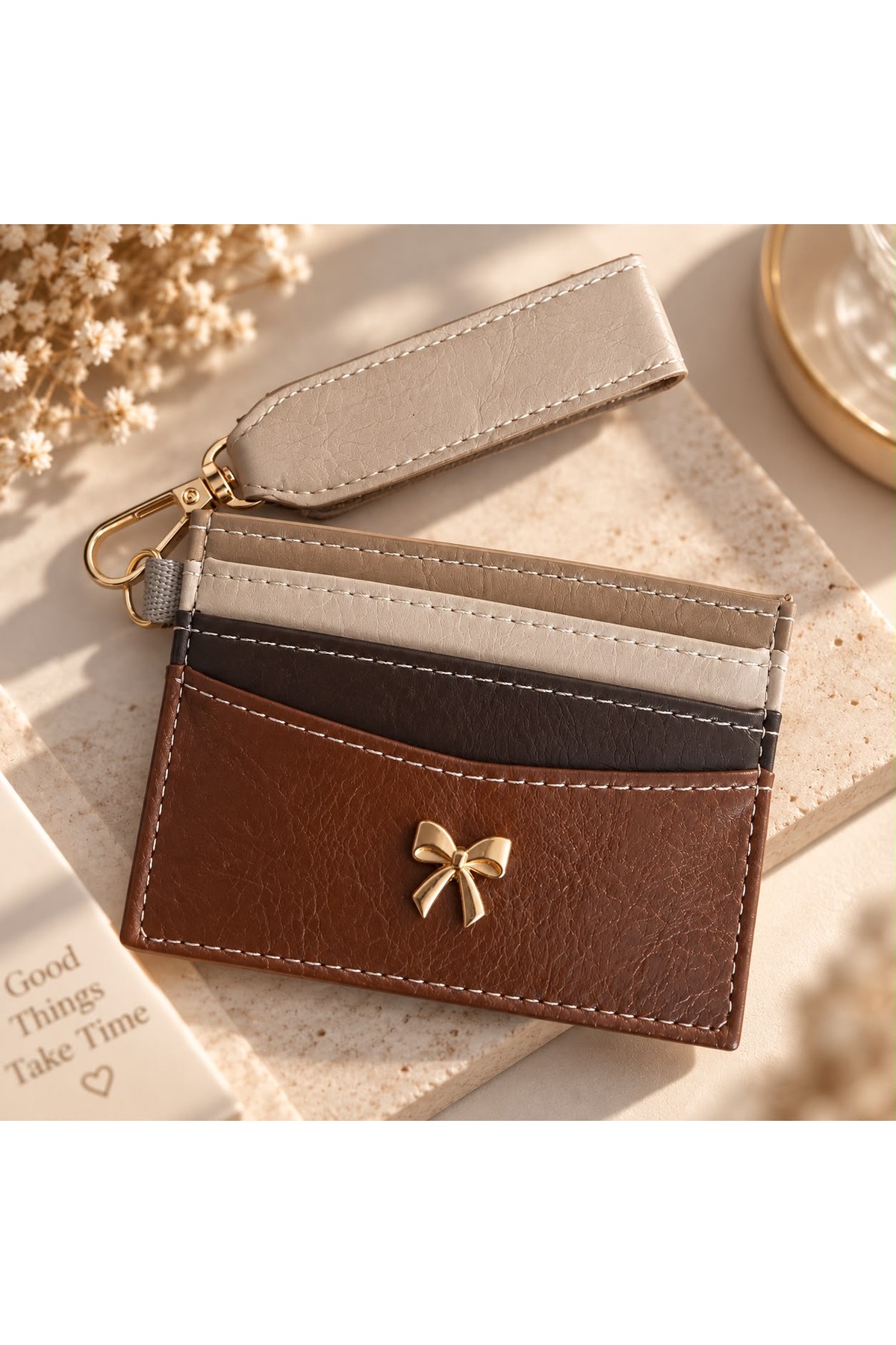 BAGS KADIN ANAHTARLIKLI KARTLIK CÜZDAN FİYONK DETAYLI SUNİ DERİ ÇOK GÖZLÜ KART BÖLMELİ ŞIK ZARİF KULLANIŞLI İNCE