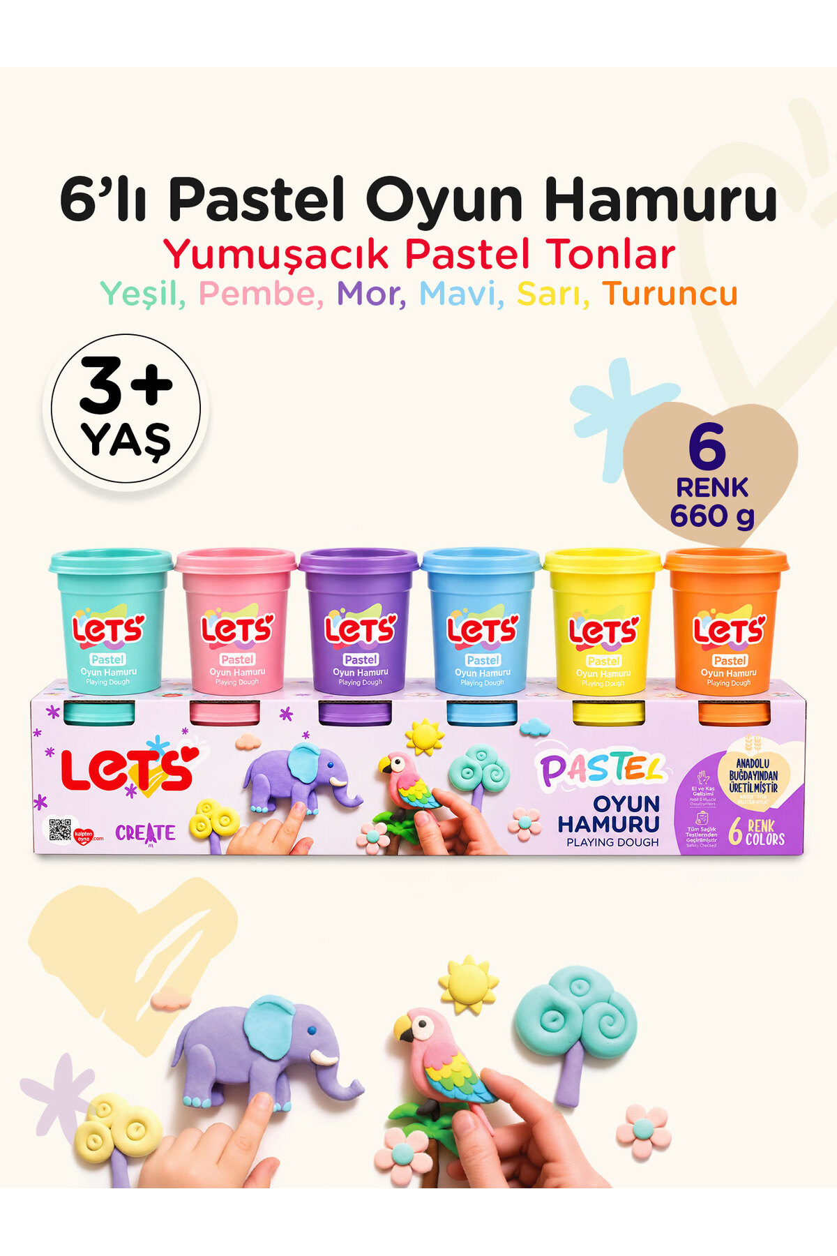Lets 6 Renk Pastel Oyun Hamuru 660g