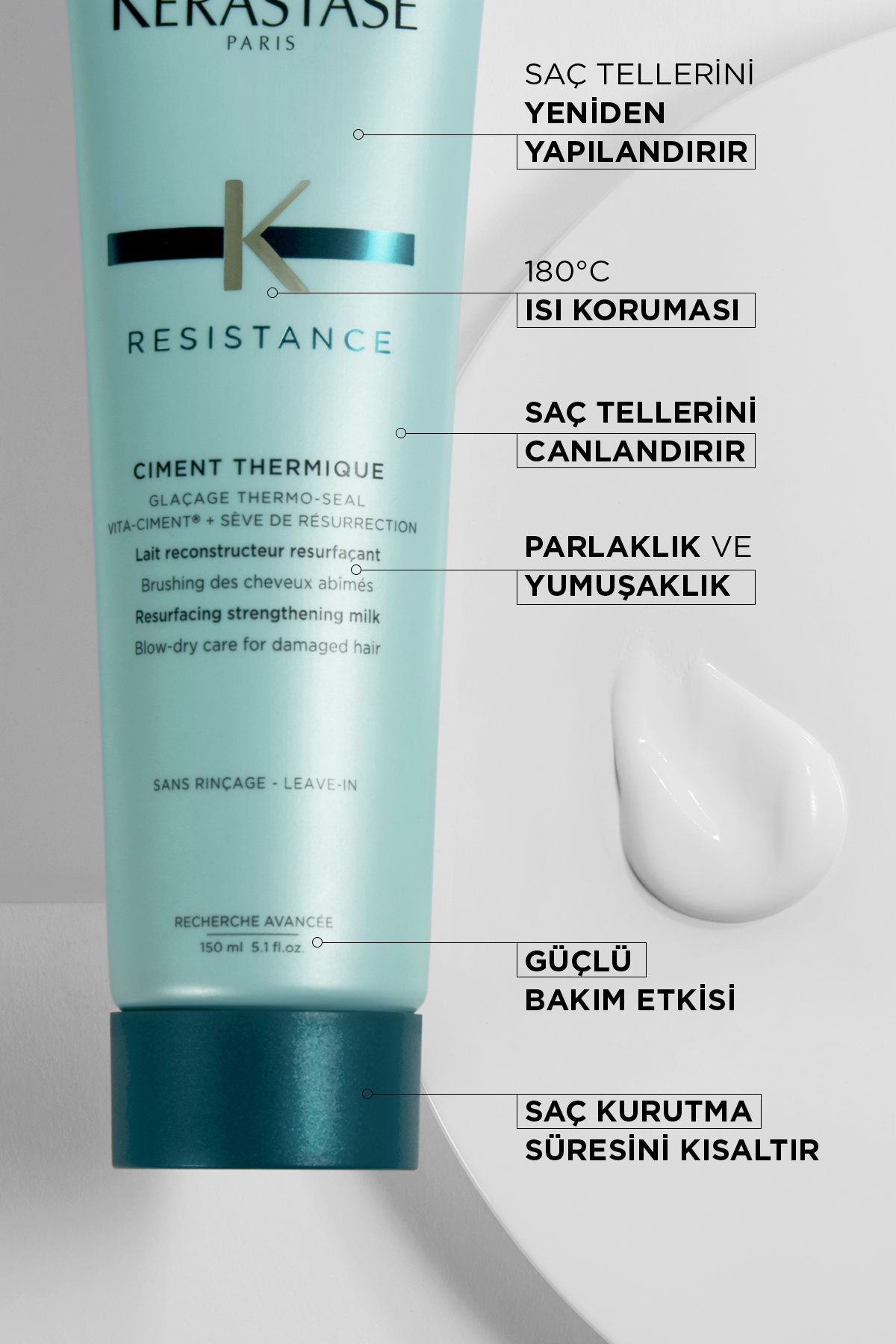 Resistance Ciment Thermique Zayıf Ve Yıpranmış Saçlar Için Onarıcı Saç Kremi 150ml — 3474630652439 — تصویر 3 از 7