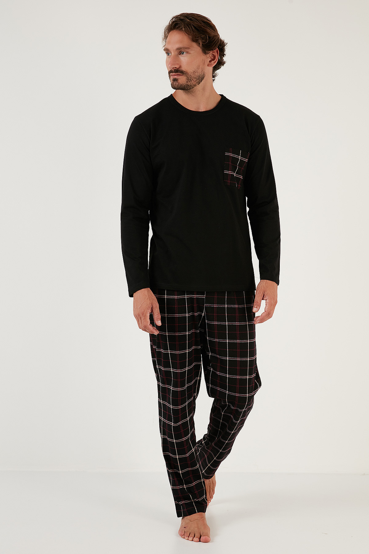 Buratti Ekoseli Cepli Beli Lastikli % 100 Pamuk Regular Fit Pijama Takımı Erkek PİJAMA TAKIMI 657200 görsel 2