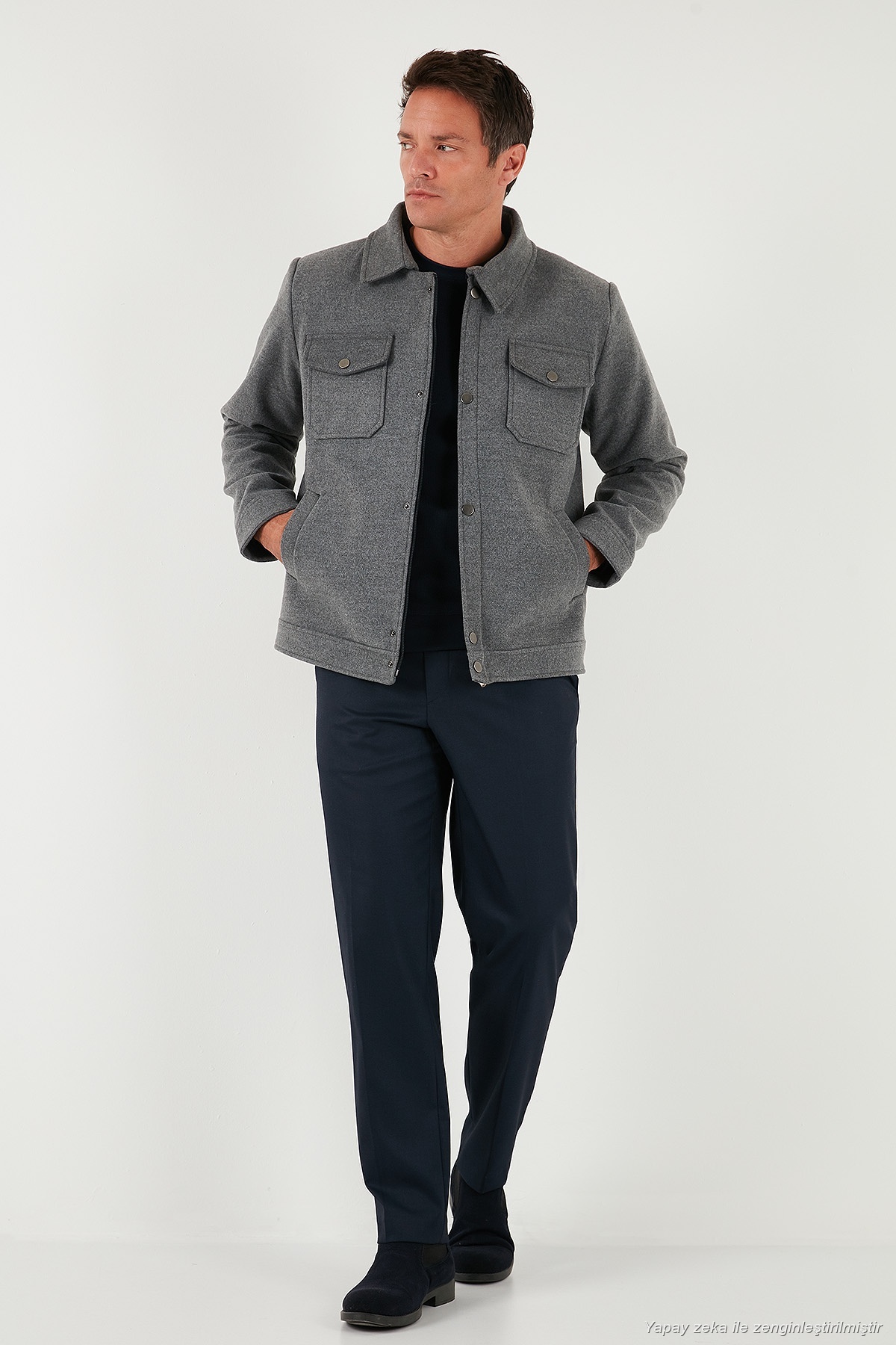 Buratti Slim Fit Ceket Yaka Astarlı Kaşe Kaban Erkek KABAN 58400347 görsel 3