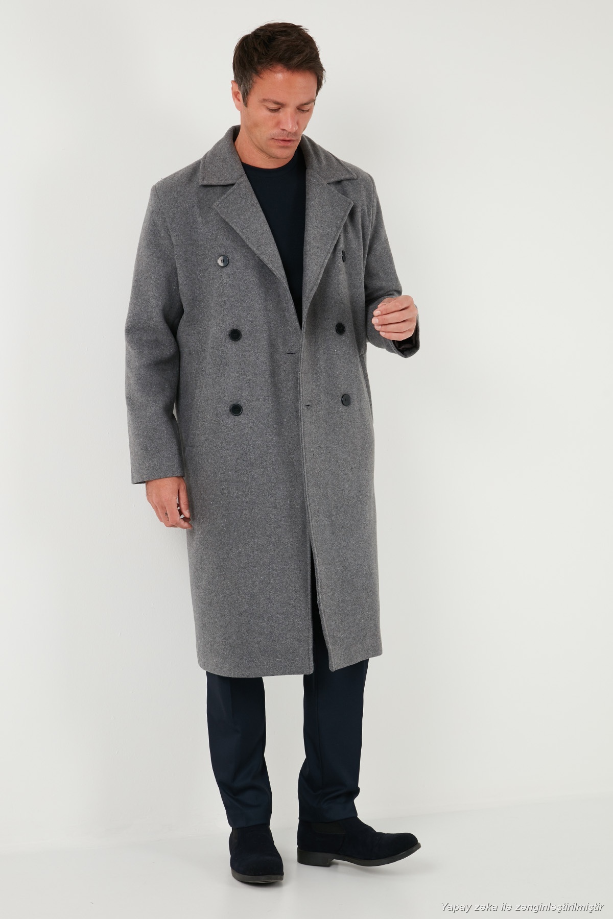 Buratti Loose Fit Kruvaze Yaka Uzun Astarlı Kaşe Kaban Erkek KABAN 681003 görsel 5