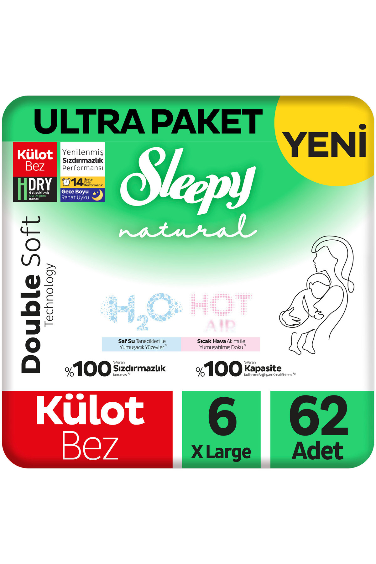 Sleepy Natural Double Soft Ultra Paket Külot Bez 6 Numara Xlarge 62 Adet