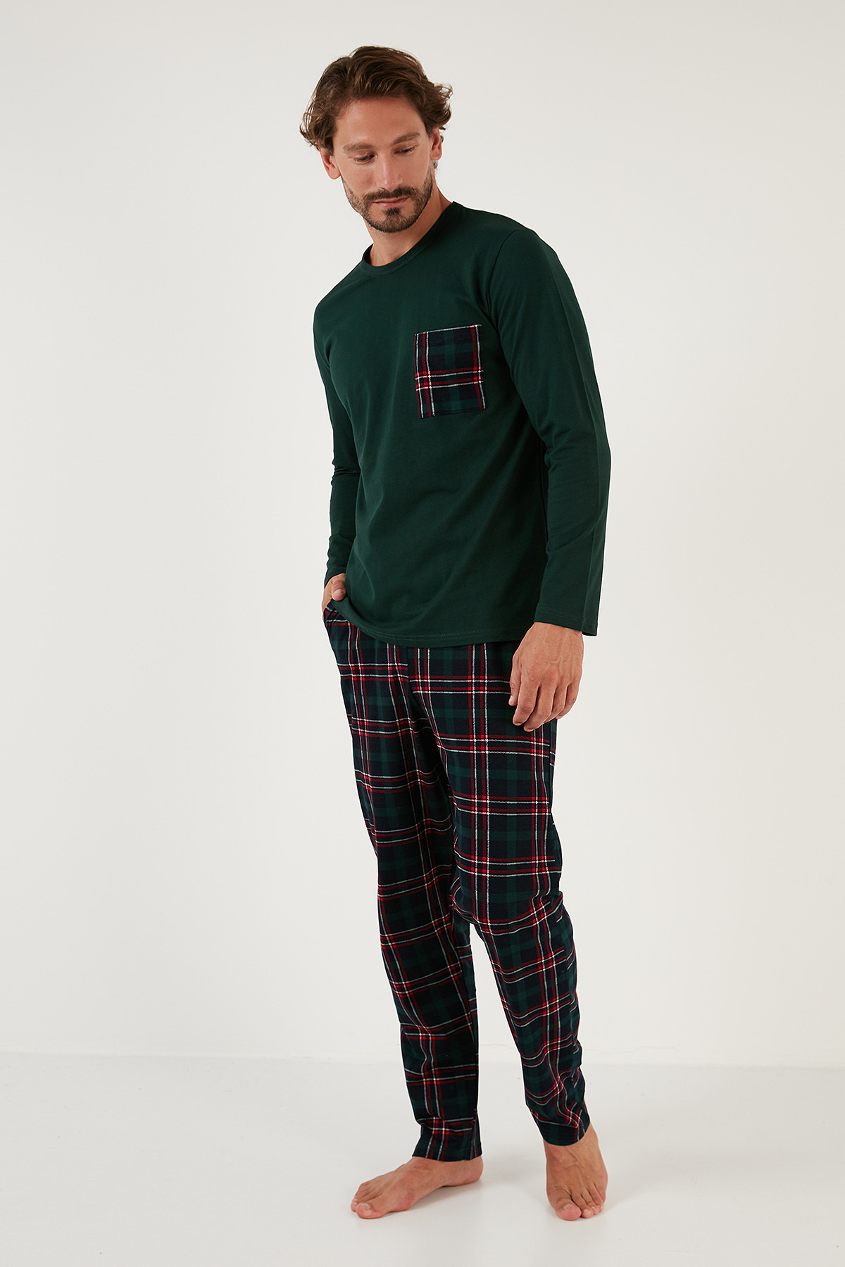 Buratti Ekoseli Cepli Beli Lastikli % 100 Pamuk Regular Fit Pijama Takımı Erkek PİJAMA TAKIMI 657200 görsel 2