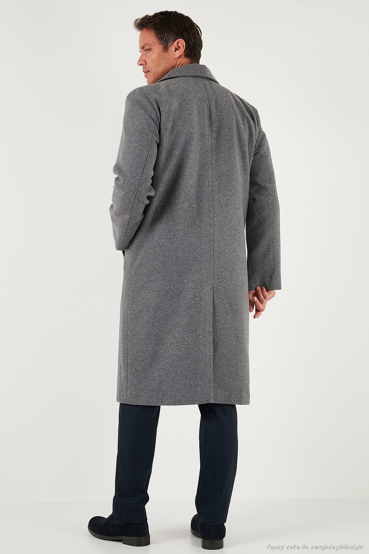 Buratti Loose Fit Kruvaze Yaka Uzun Astarlı Kaşe Kaban Erkek KABAN 681003 görsel 7