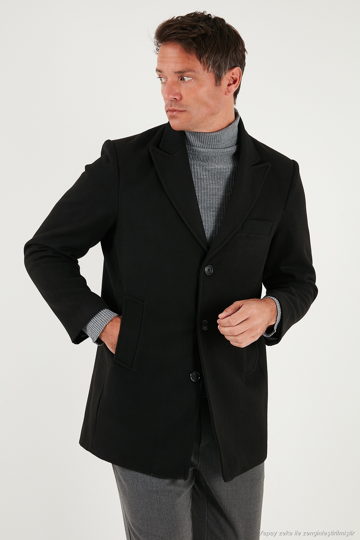 Buratti Slim Fit Apaş Yaka Astarlı Kaşe Kaban Erkek KABAN 584K1217 görsel 3