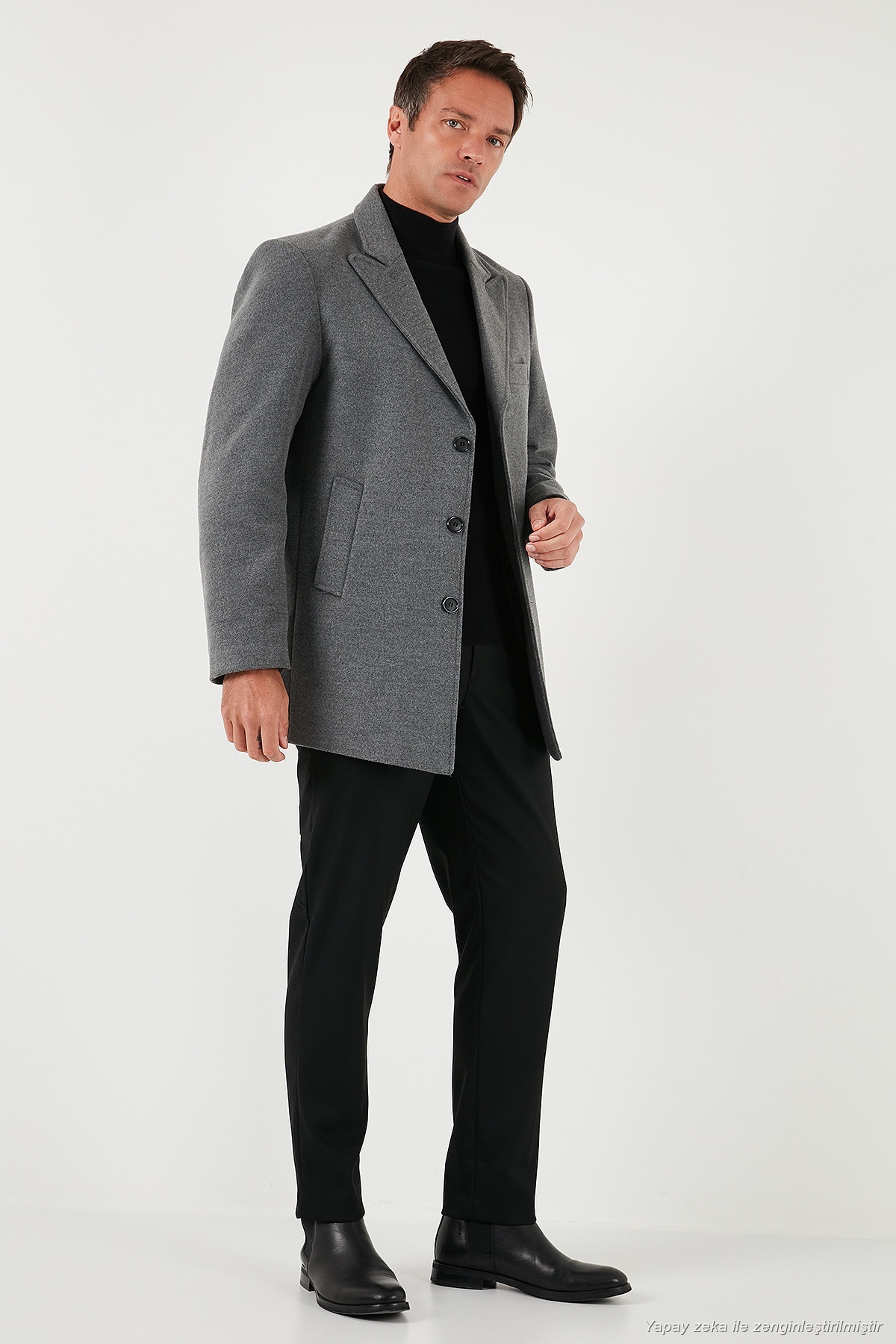 Buratti Slim Fit Apaş Yaka Astarlı Kaşe Kaban Erkek KABAN 584K1217 görsel 2