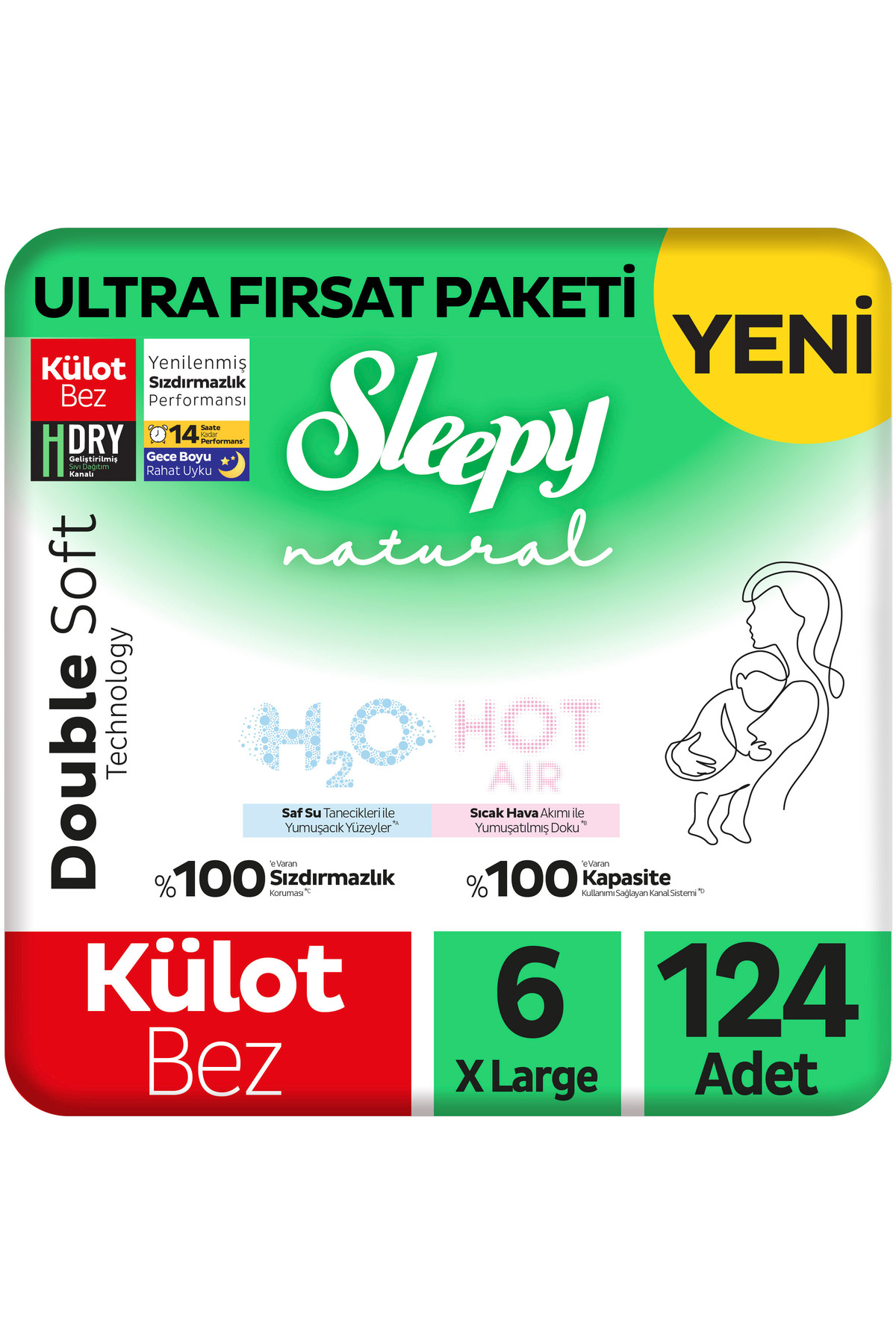 Sleepy Natural Double Soft Ultra Fırsat Paketi Külot Bez 6 Numara Xlarge 124 Adet