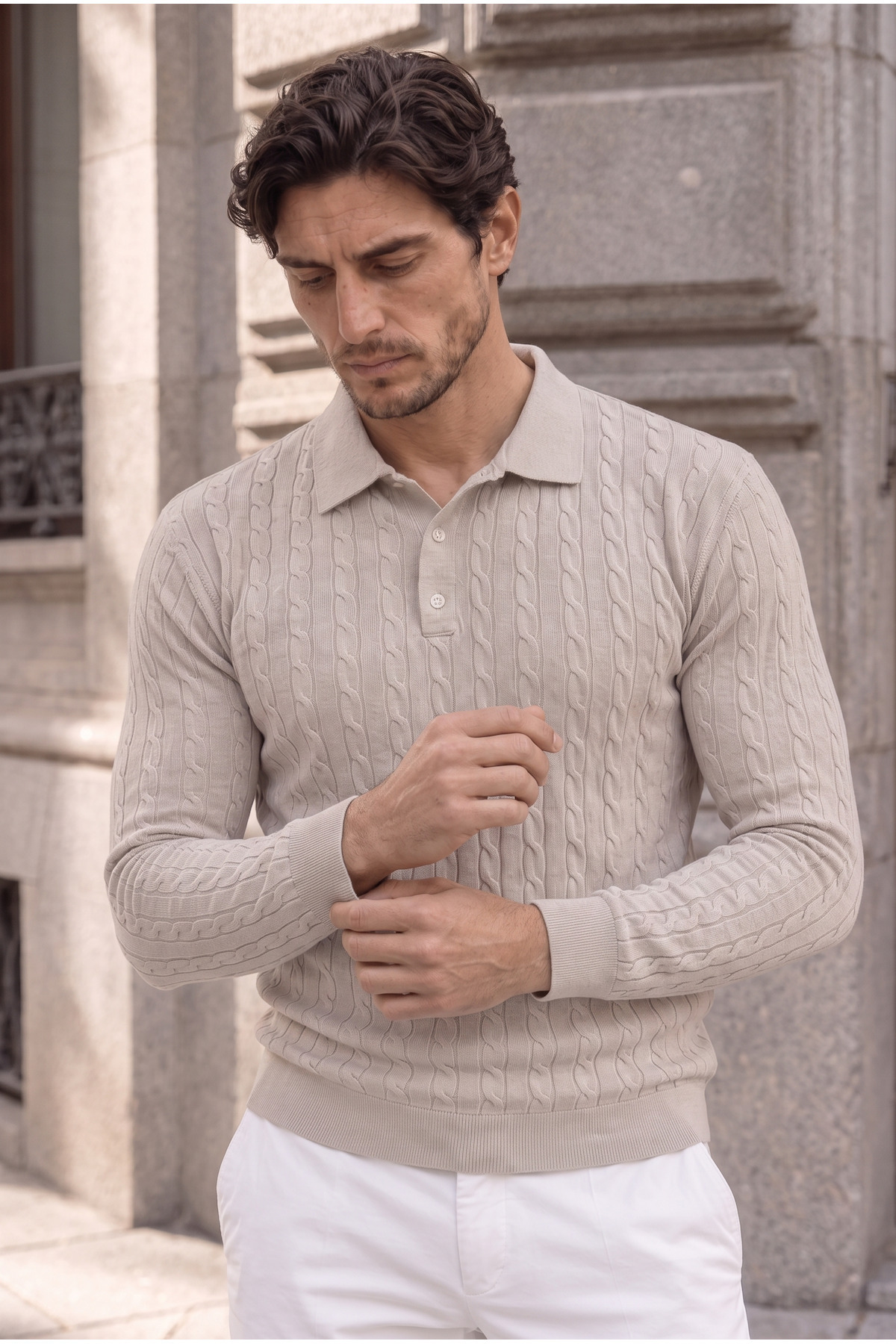 پلیور بافتنی مردانه یقه اسکی Kieslowski مدل Fine Braid Polo - طرح سنگ — اکرو BK10023 — تصویر 4 از 6