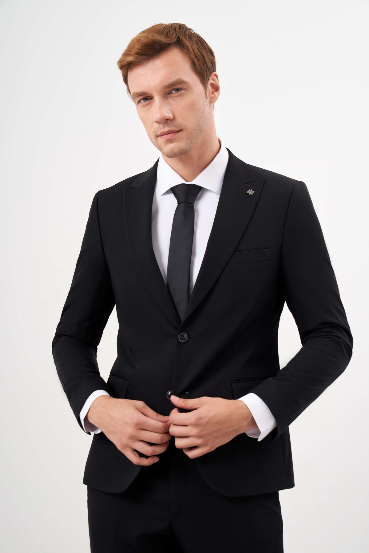 Morven Erkek Siyah Basic Düz Slim Fit 3'lü Takım Elbise Slim Fit Gömlek Düz Kravat görsel 3