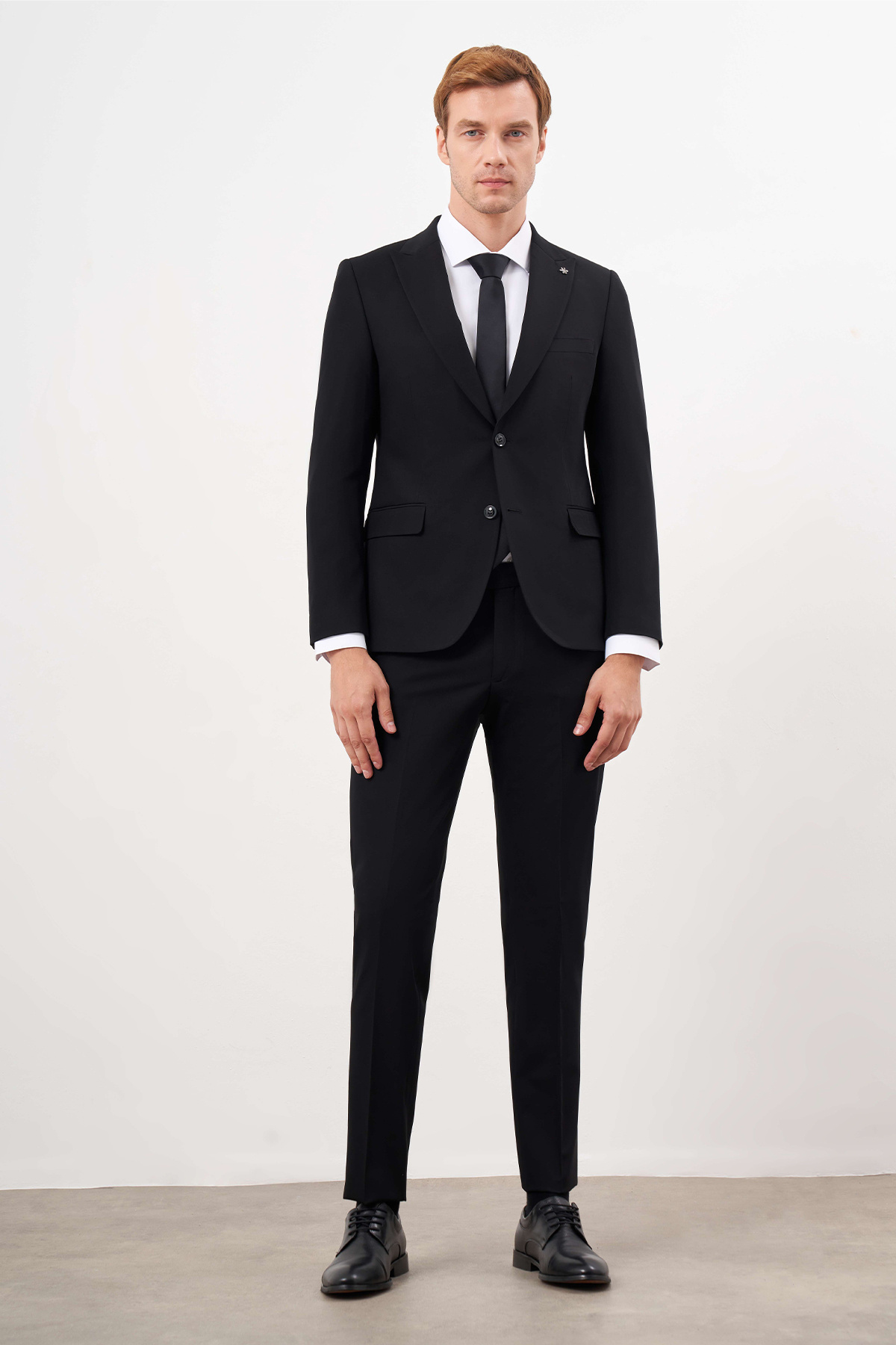 Morven Erkek Siyah Basic Düz Slim Fit 3'lü Takım Elbise Slim Fit Gömlek Düz Kravat görsel 4