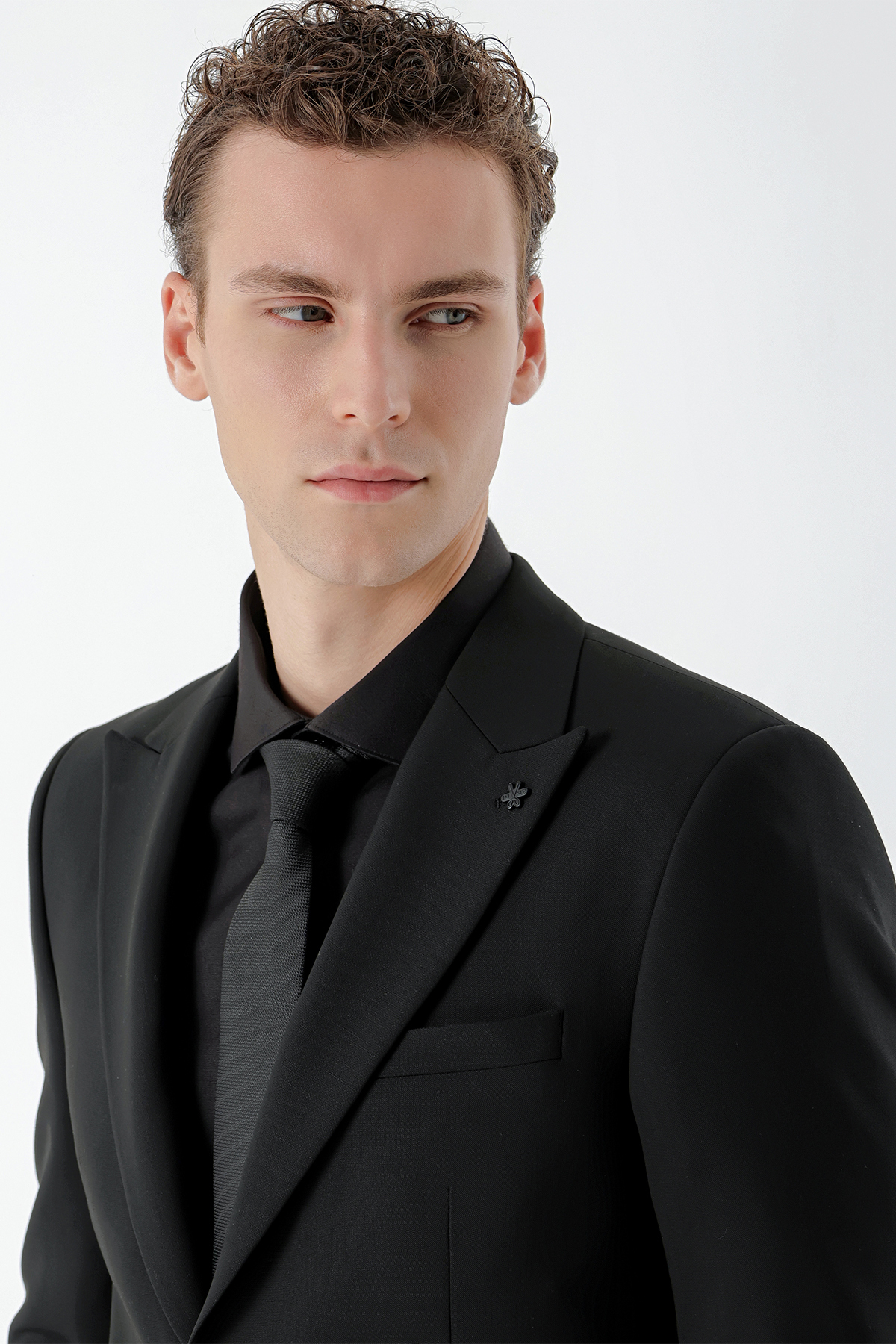 Morven Erkek Siyah Basic Düz Slim Fit Takım Elbise (GÖMLEK,KRAVAT HEDİYE) görsel 7