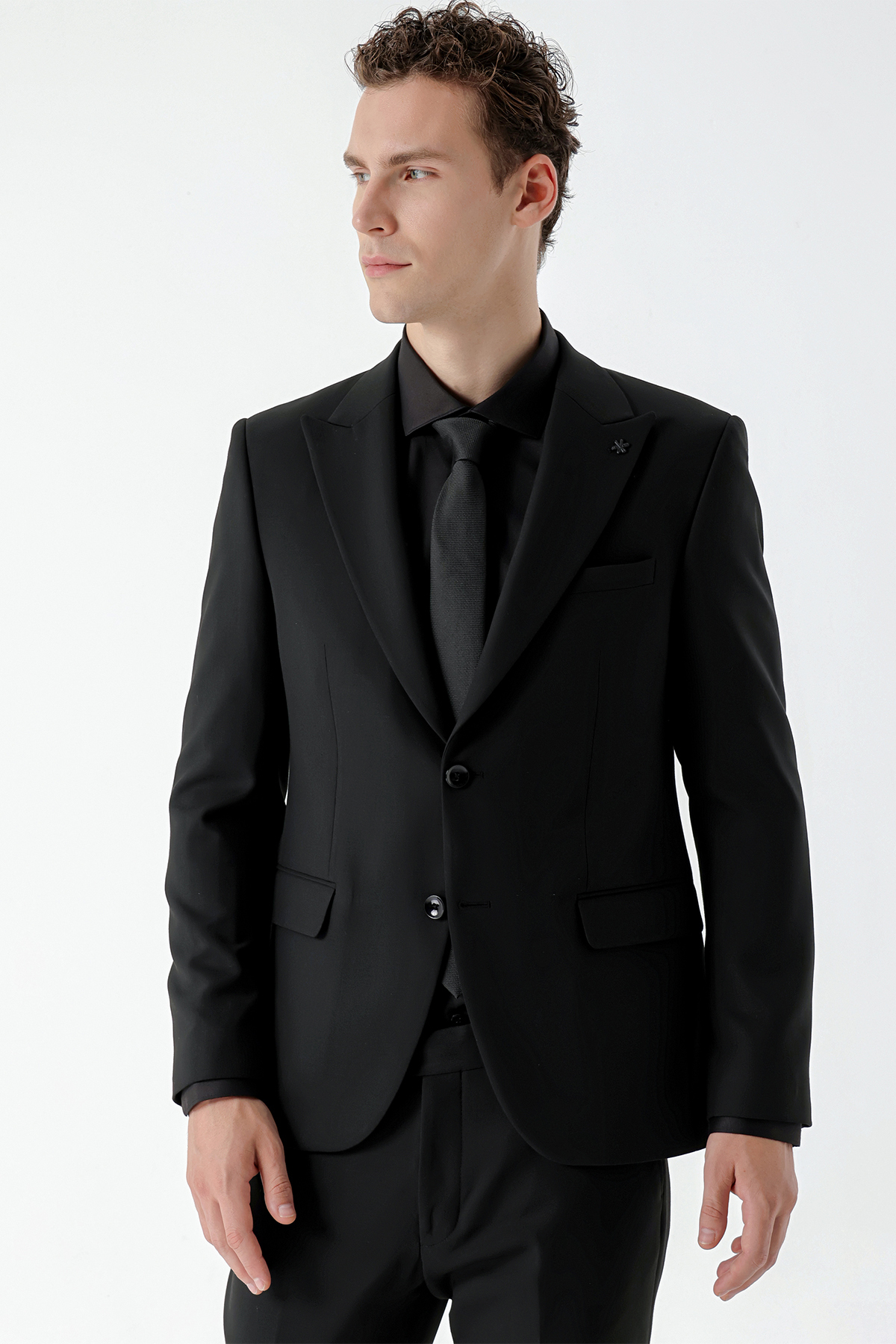 Morven Erkek Siyah Basic Düz Slim Fit Takım Elbise (GÖMLEK,KRAVAT HEDİYE) görsel 4