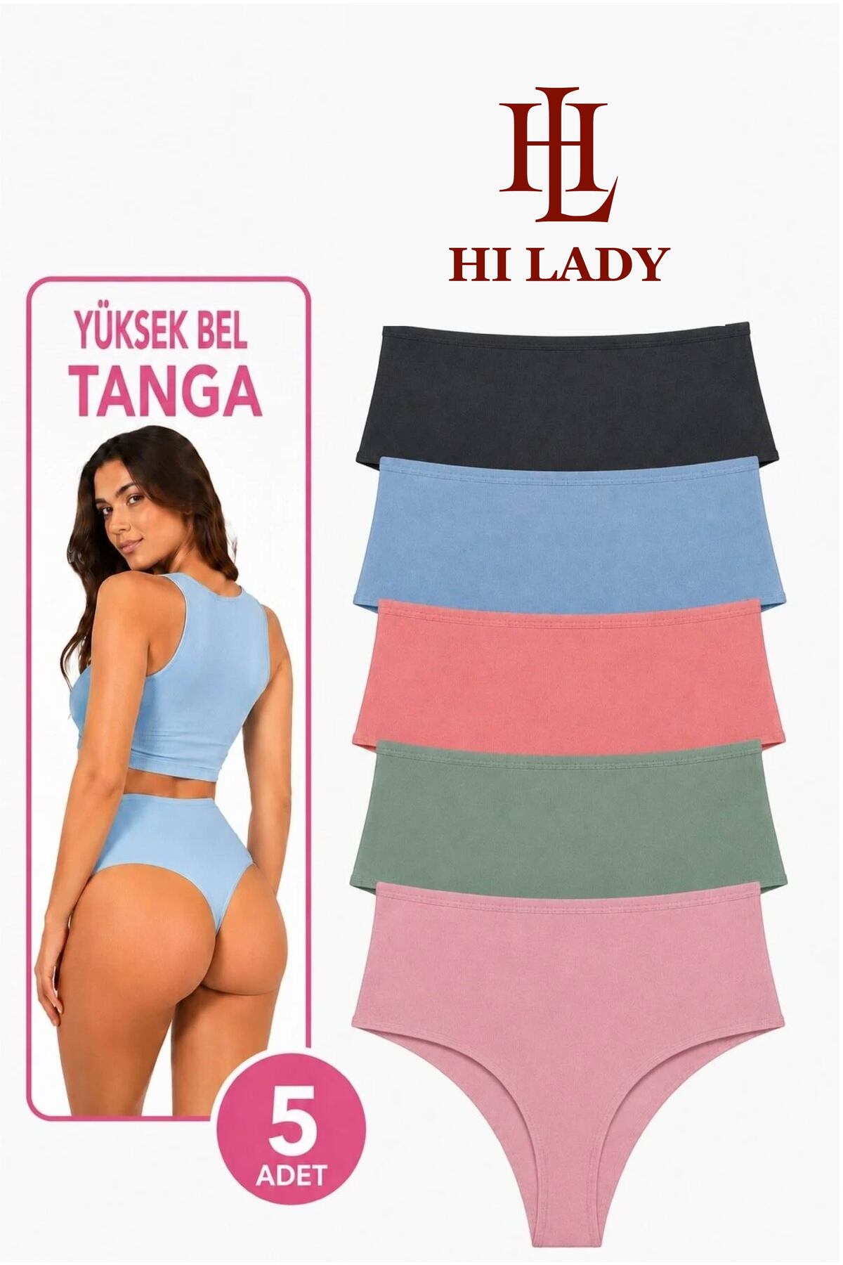 Hilady Kadın Yüksek Bel String Tanga Koyu Soft Pamuklu Esnek