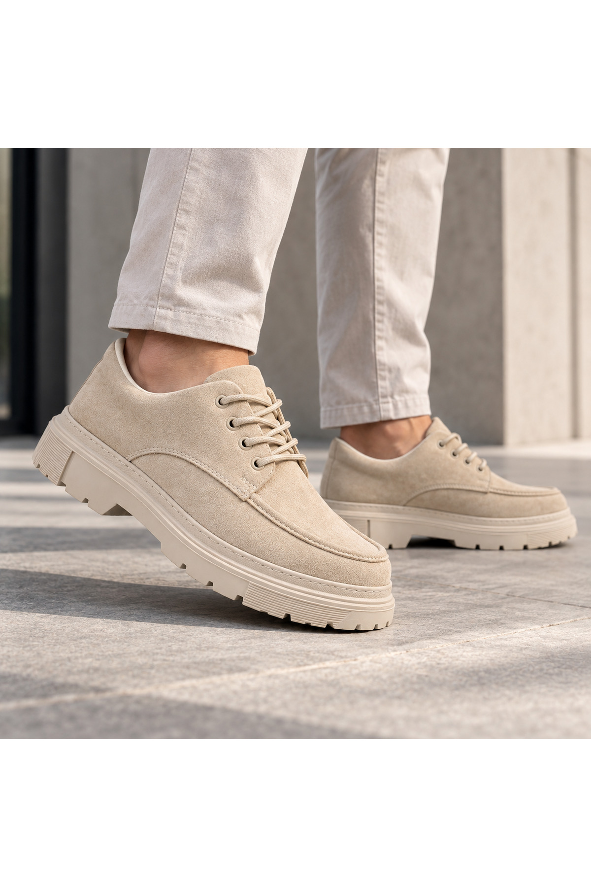 BESKAR Bej Süet Erkek Ayakkabı - Premium Smart Casual Rahat Günlük Sneaker KB X6 görsel 4