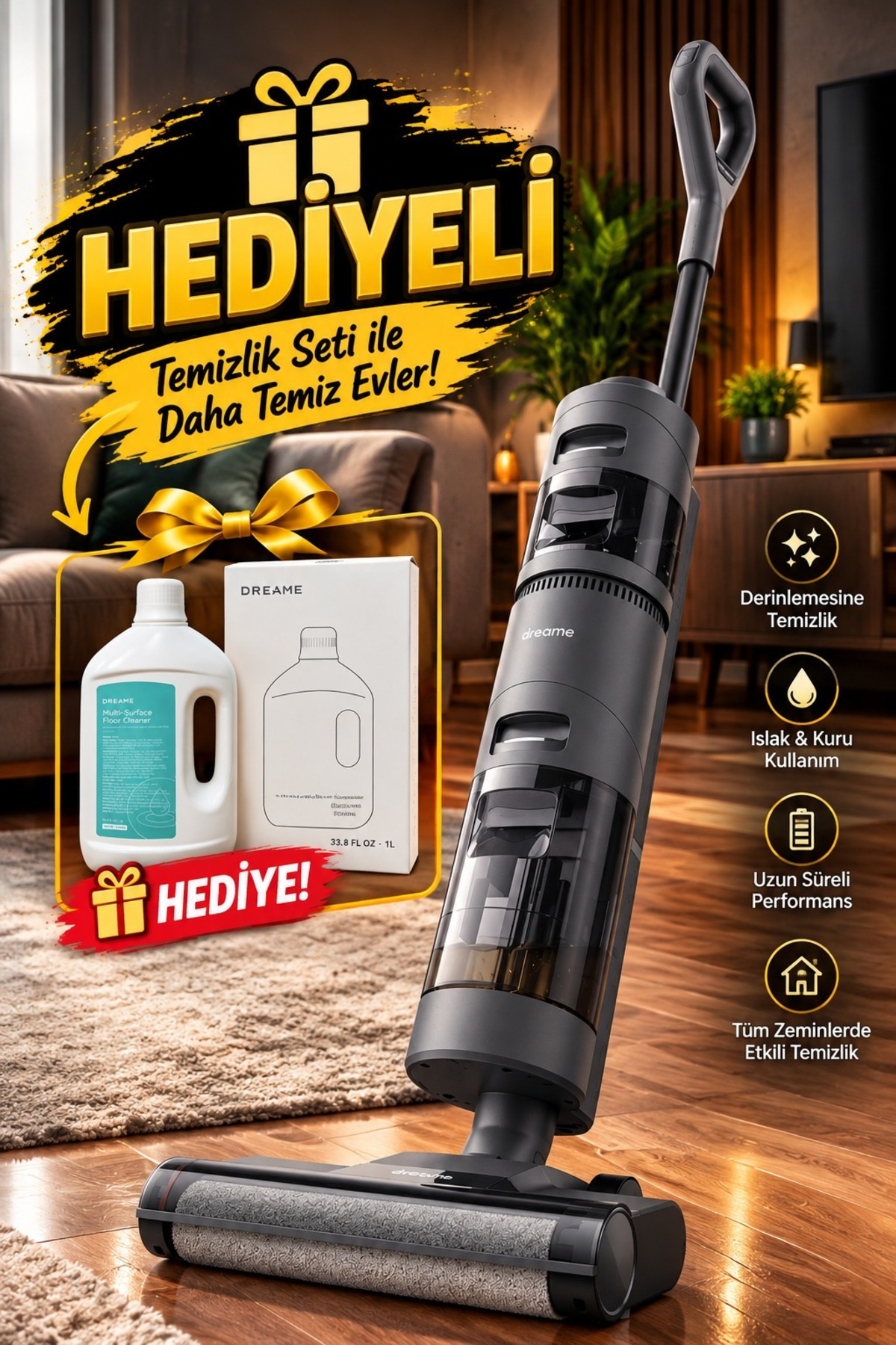 Dreame DRMZ En Güçlü 200W H12 Core Islak+Kuru Süpürge Hafif ve Akıllı Süpürge+Paspas,LED EKRAN,900 ML