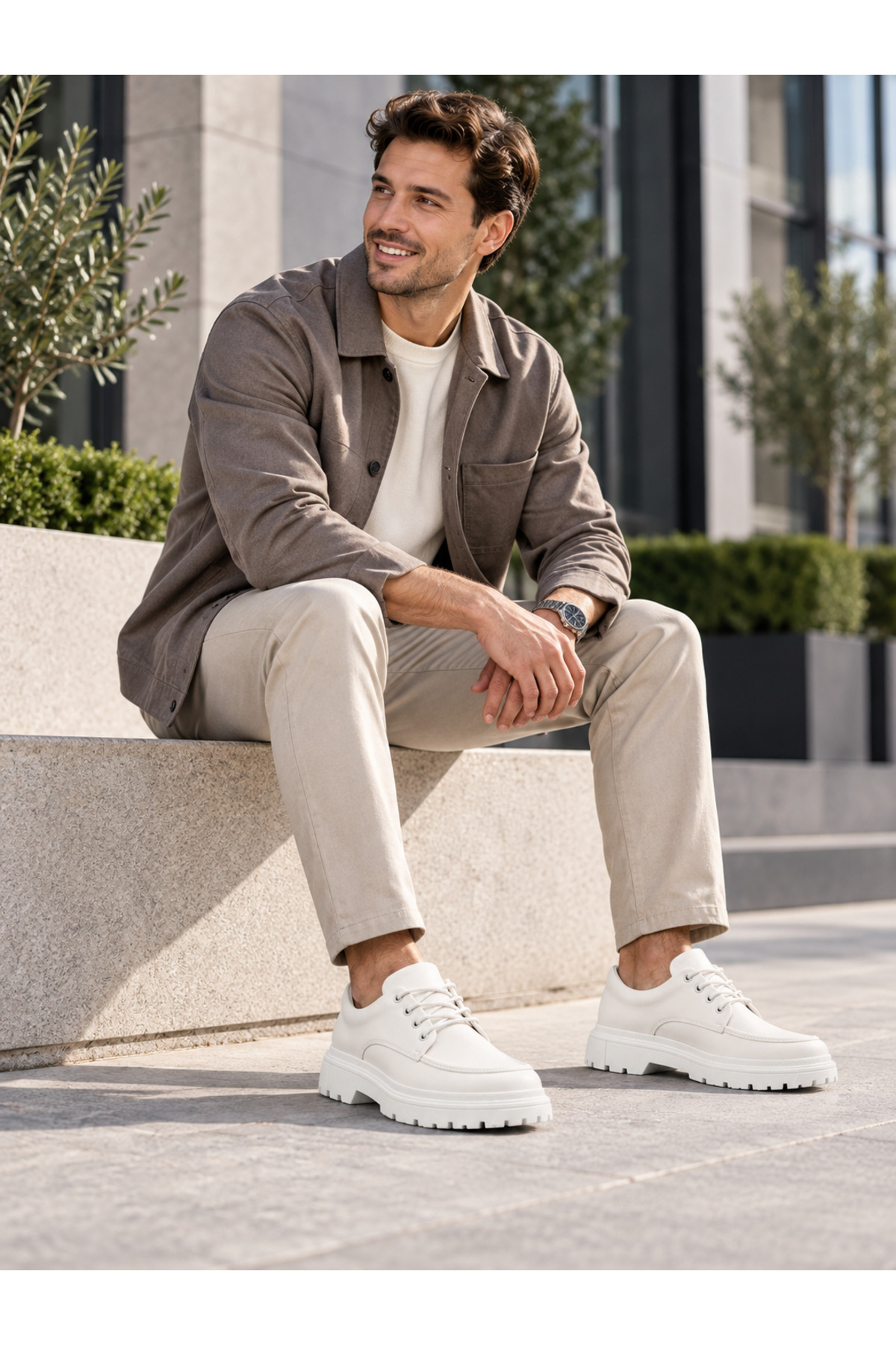 BESKAR Beyaz Cilt Erkek Ayakkabı - Kolay Temizlenen Minimalist Rahat Günlük Sneaker KB X6 görsel 7