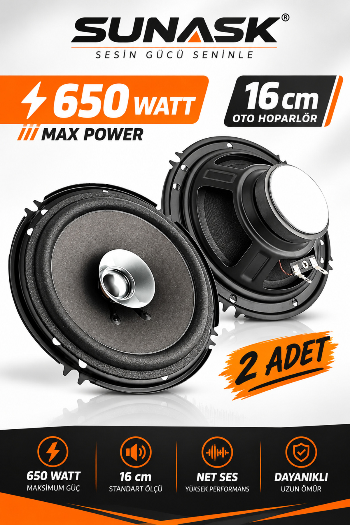 sunaoさま Sunask Sn-1697 650 Watt 16cm Araba Oto Hoparlör Paket İçeriği 2