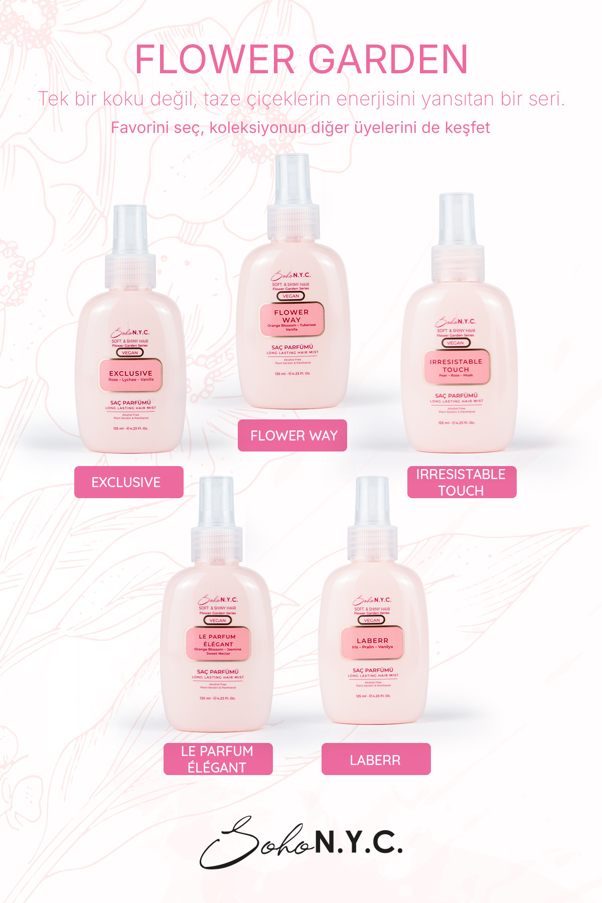 EXCLUSIVE -Gül – Lychee – Vanilya Kokulu Saç Parfümü 125 ml — NYSB2377 — تصویر 4 از 6