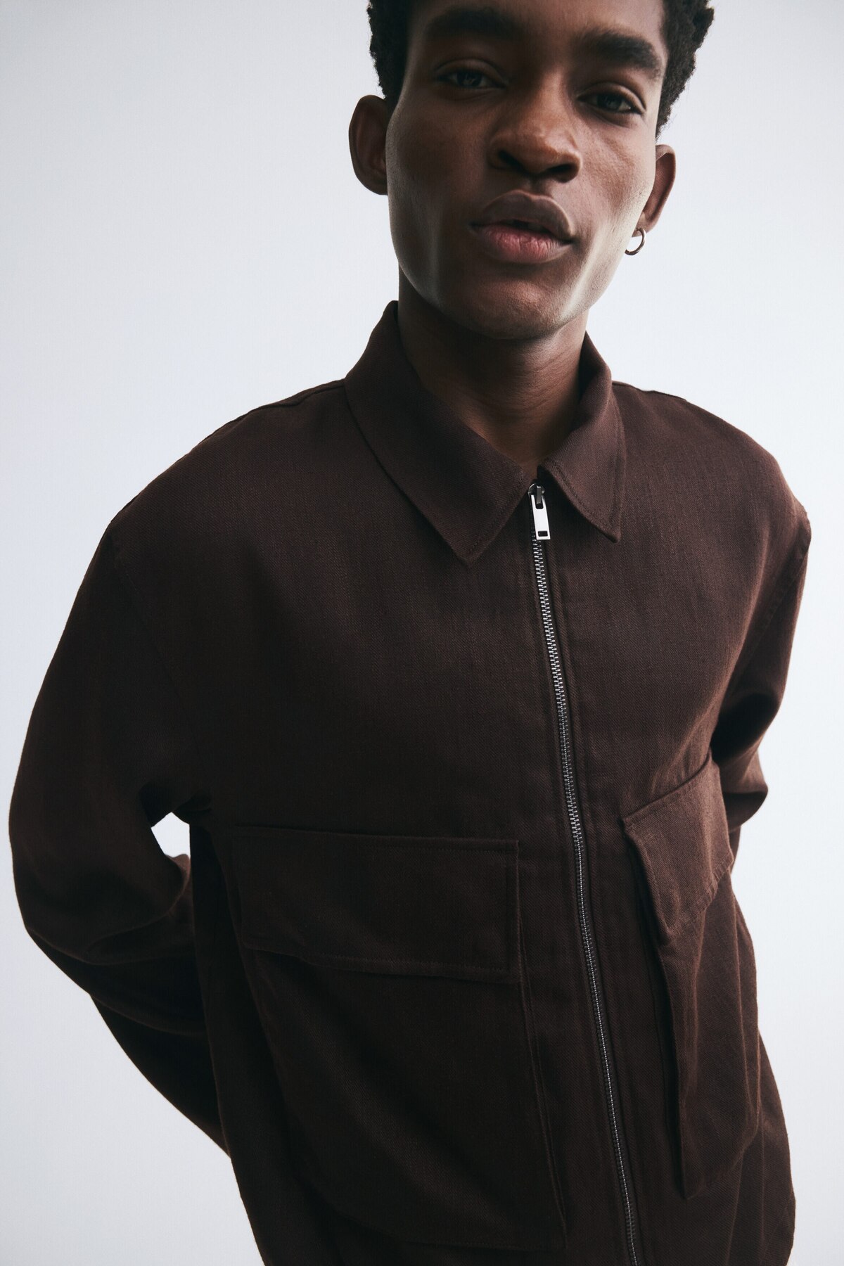 H&M Keten Karışımlı ve Fermuarlı Overshirt Gömlek görsel 3
