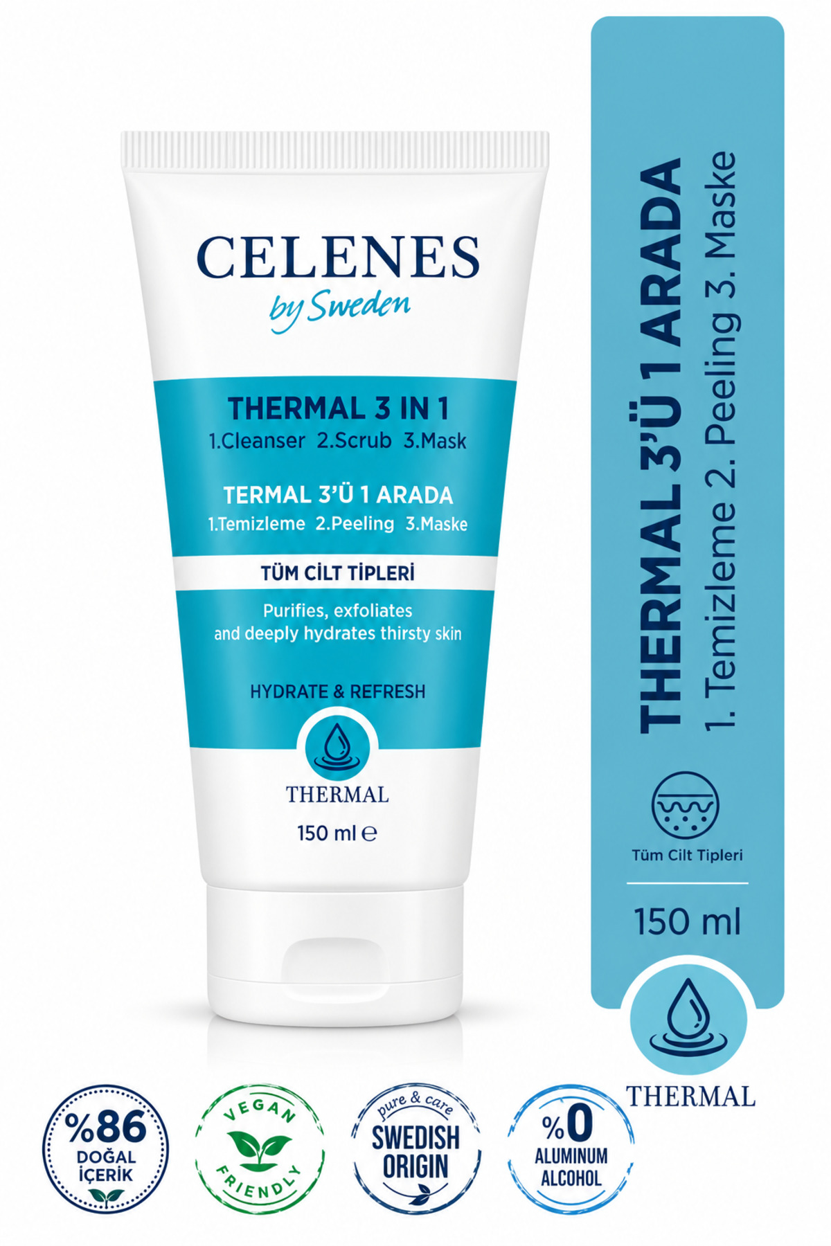 Celenes by Sweden Thermal 3 IN 1 Temizleme Peeling Maske 150 ml