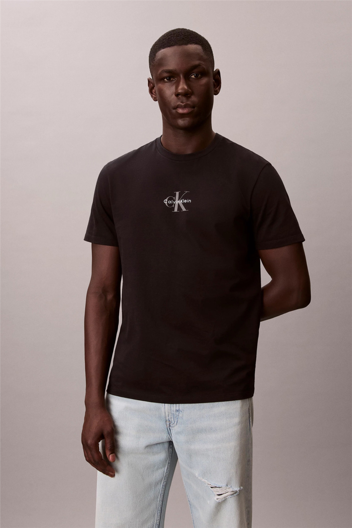 Calvin Klein Ss 30S Micro Monologo Tee Erkek Bisiklet Yaka T-Shirt Siyah
