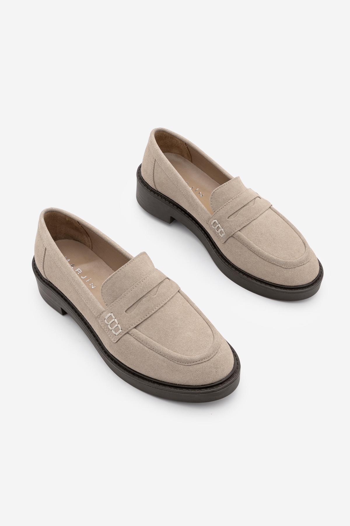 Marjin Kadın Loafer Günlük Klasik Ayakkabı Casual Makosen Fonle Bej Süet görsel 5