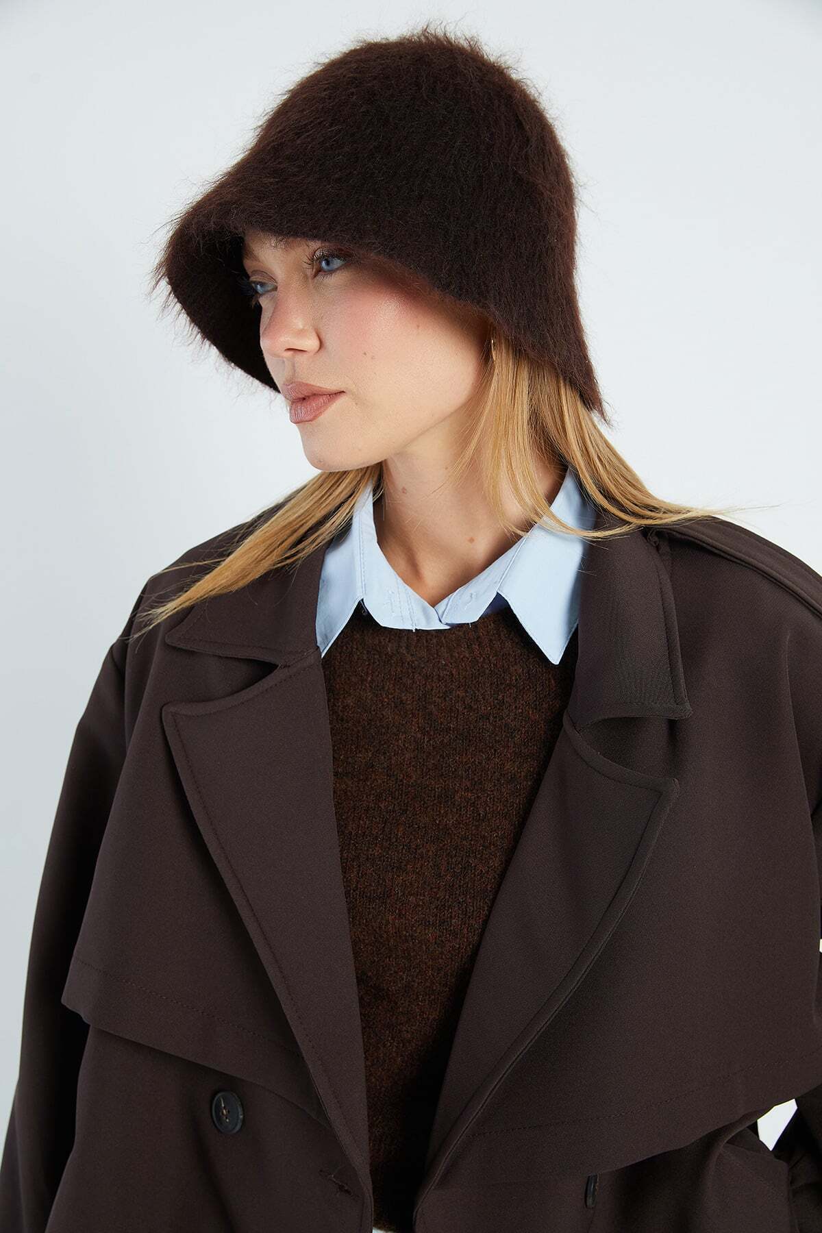 Fulla Moda Beli Kemerli Kruvaze Yaka Oversize Trençkot görsel 5
