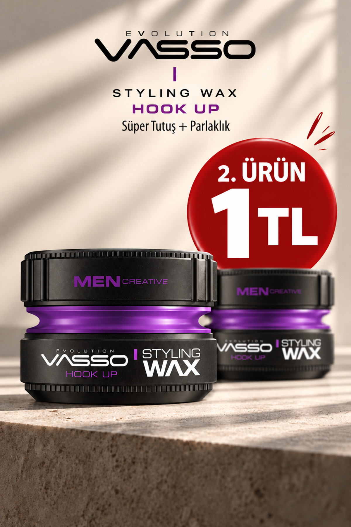 Vasso Men 24 Saat Dalgalı Ve Kıvırcık Saçlar Için Süper Tutuş Ve Parlaklık Kazandıran Wax - Hook-up Pro 150 ml — 8699216347584