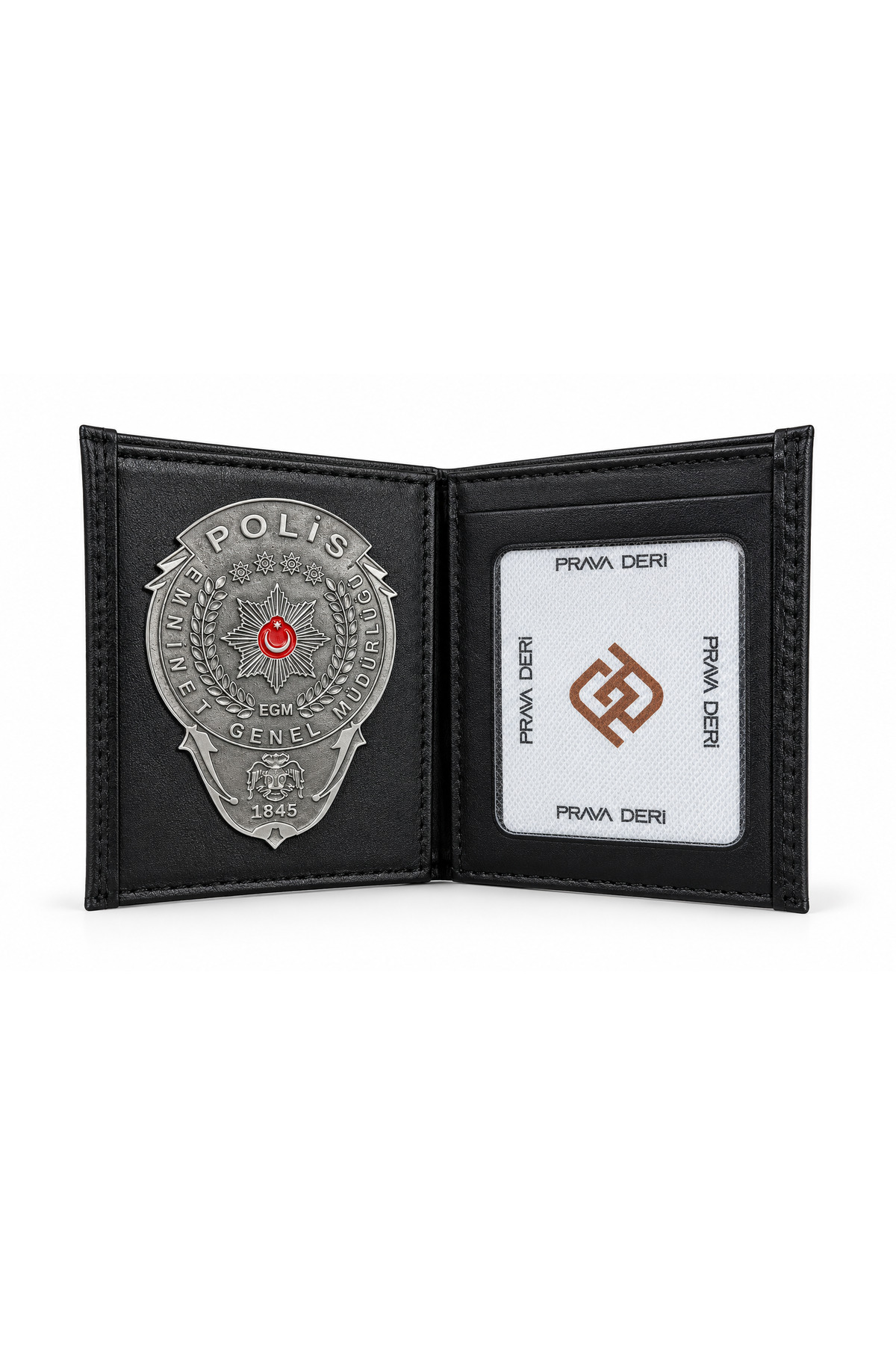 PRAVA LEATHER Rozetli Hakiki Deri Dikey Cüzdan - Polis Cüzdan - Gerçek Deri görsel 5