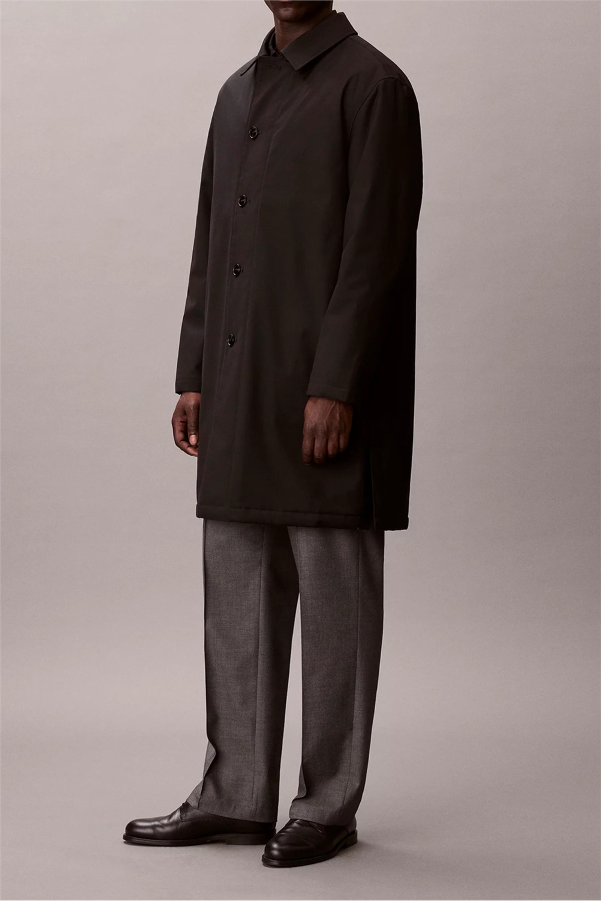 Calvin Klein LS Tech Wool Blend Car Coat Erkek Mont Siyah görsel 4