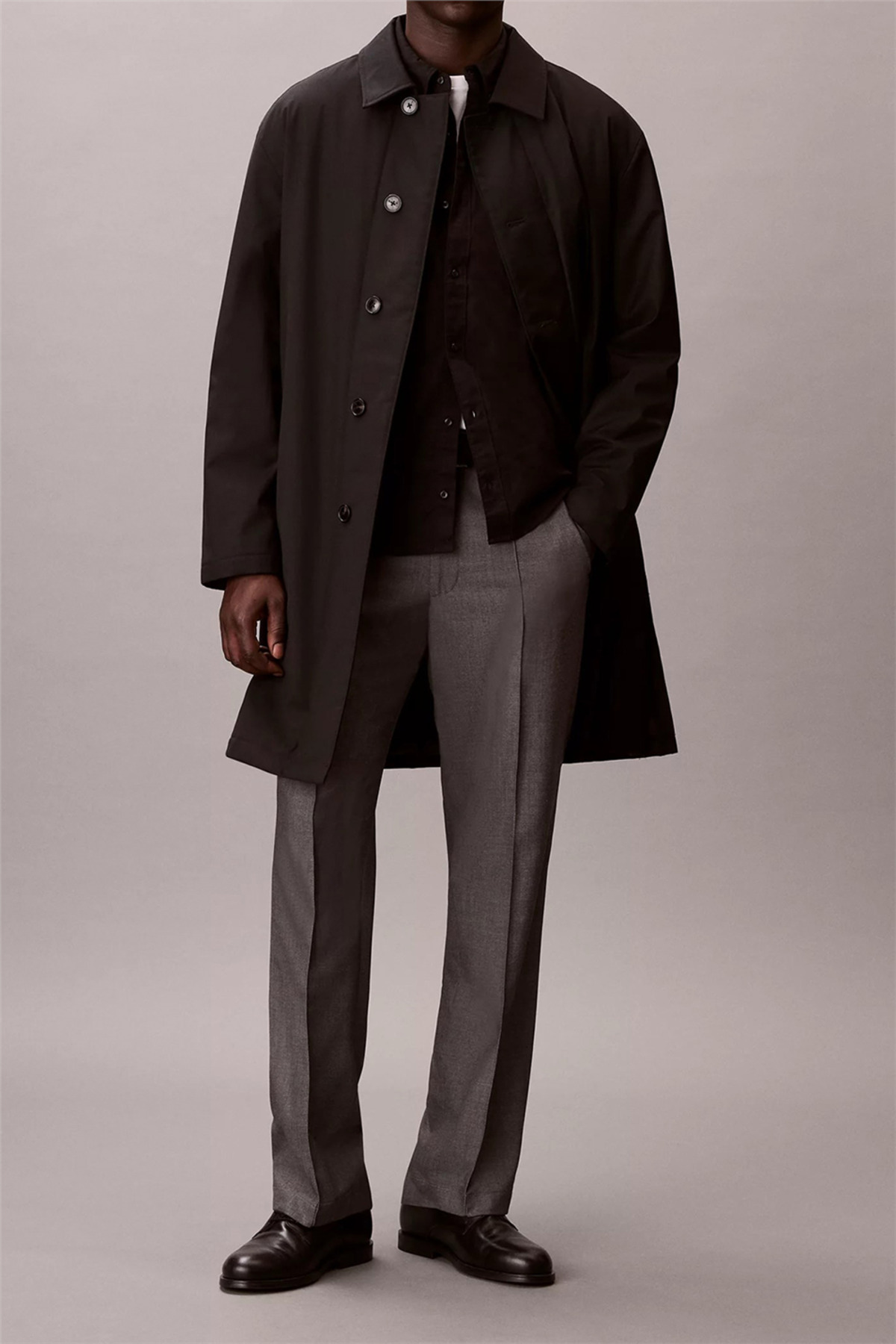 Calvin Klein LS Tech Wool Blend Car Coat Erkek Mont Siyah