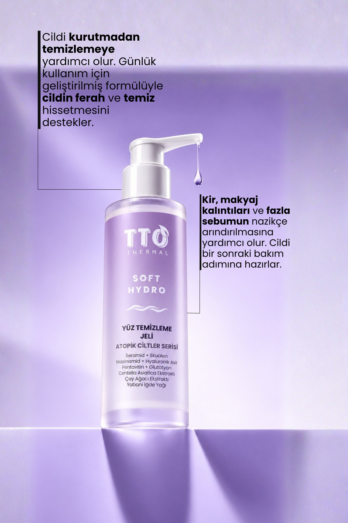 Yüz Temizleme Jeli Nemlendirici 200 ml Thermal Soft Hydro Atopik ve Hassas Cilt Bakımı — 8684576003423 — تصویر 3 از 8