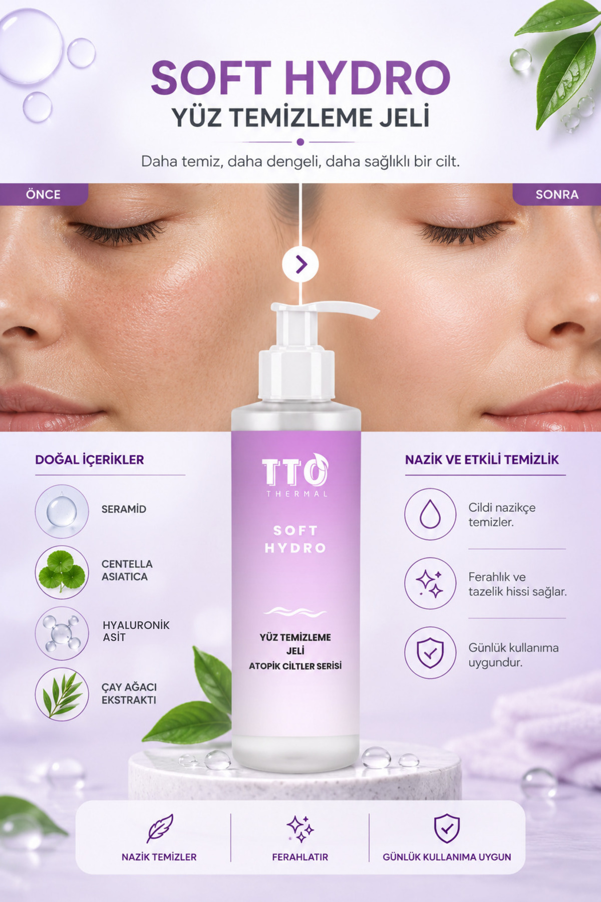 Yüz Temizleme Jeli Nemlendirici 200 ml Thermal Soft Hydro Atopik ve Hassas Cilt Bakımı — 8684576003423 — تصویر 4 از 8