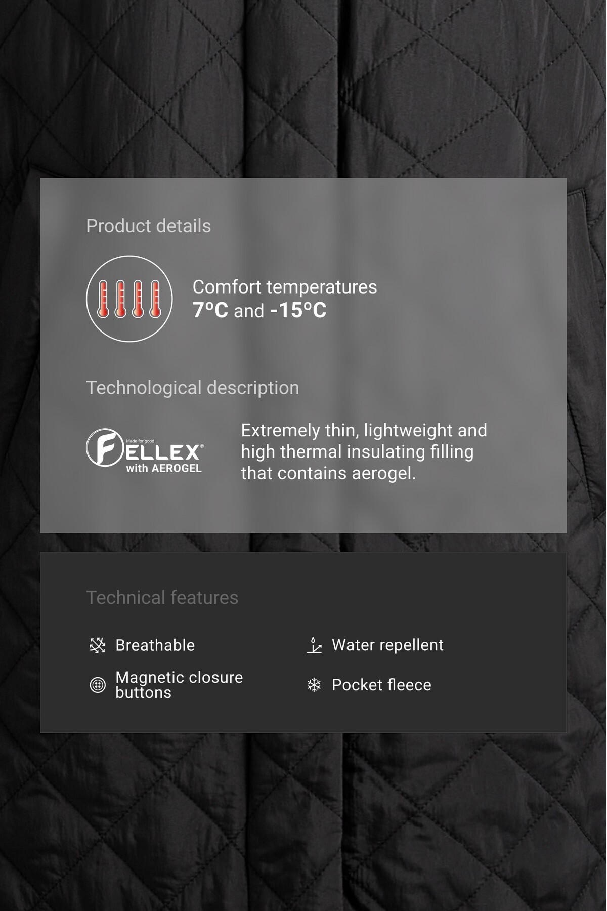 کت جکت بلند fellex® AEROGEL با پرکننده، یقه متضاد