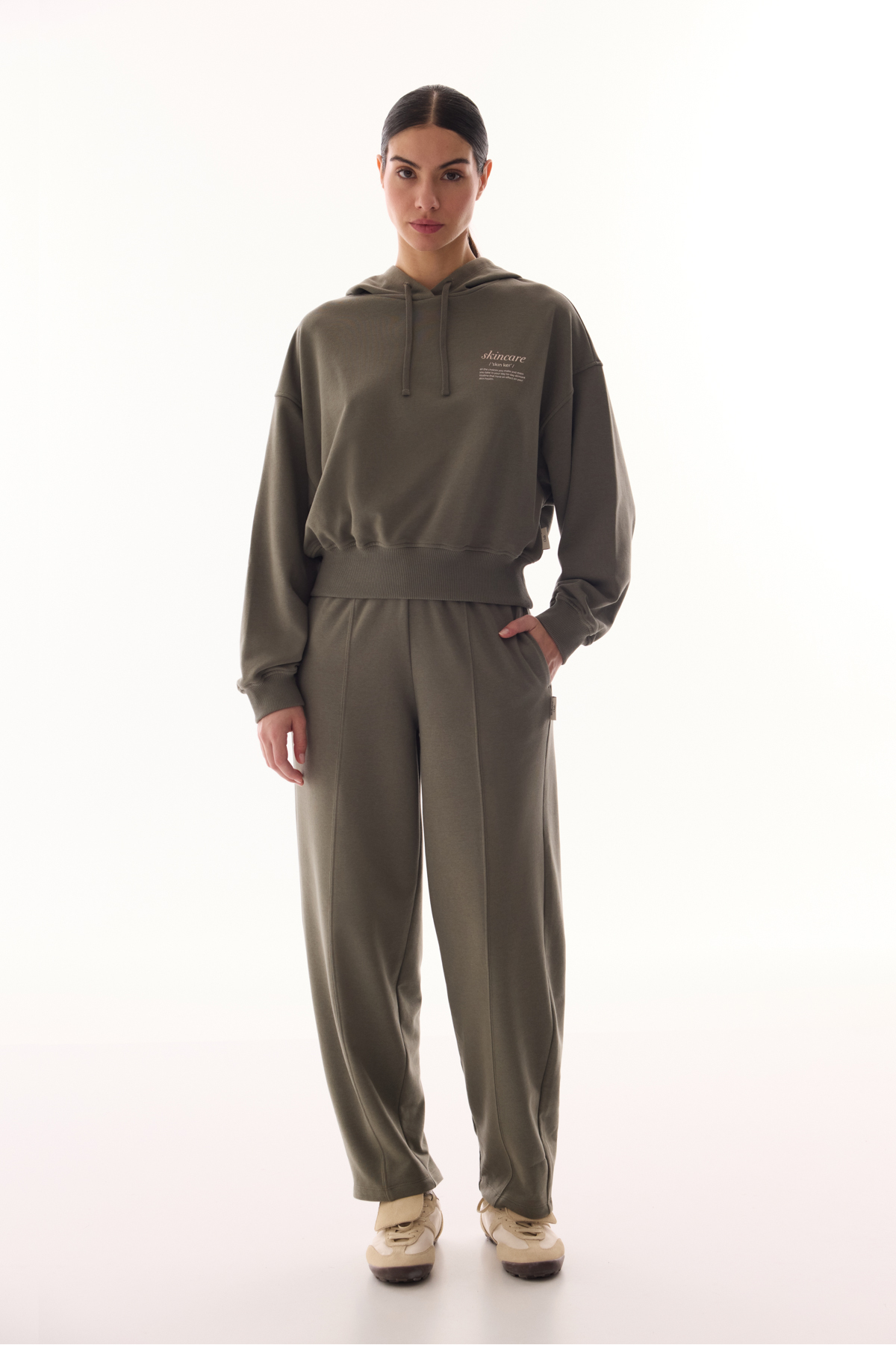 Penti Haki Kapüşonlu Crop Uzun Kollu Sweatshirt görsel 2