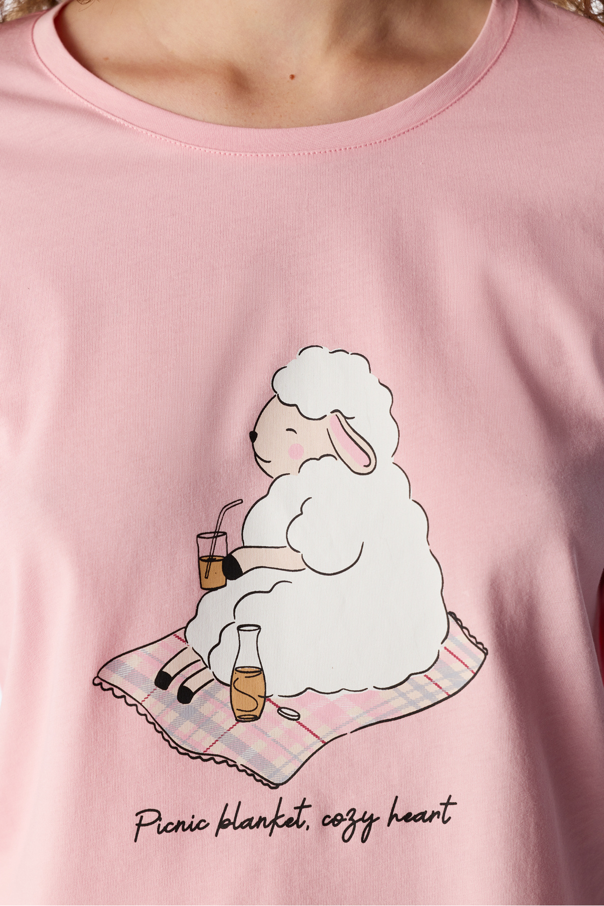 Penti Pembe Rahat Kalp Uzun Kollu Pantolon Pijama Takımı görsel 3