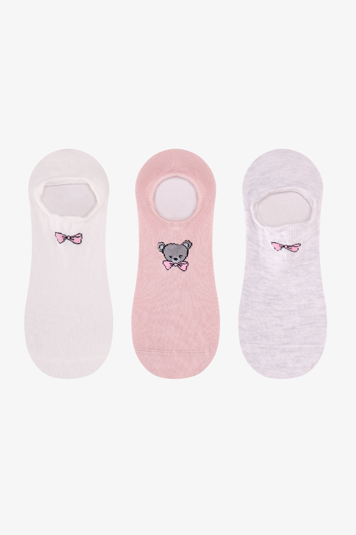 Penti Beyaz Gri Pembe Tiny Bear 3 Çift Sneaker Çorap