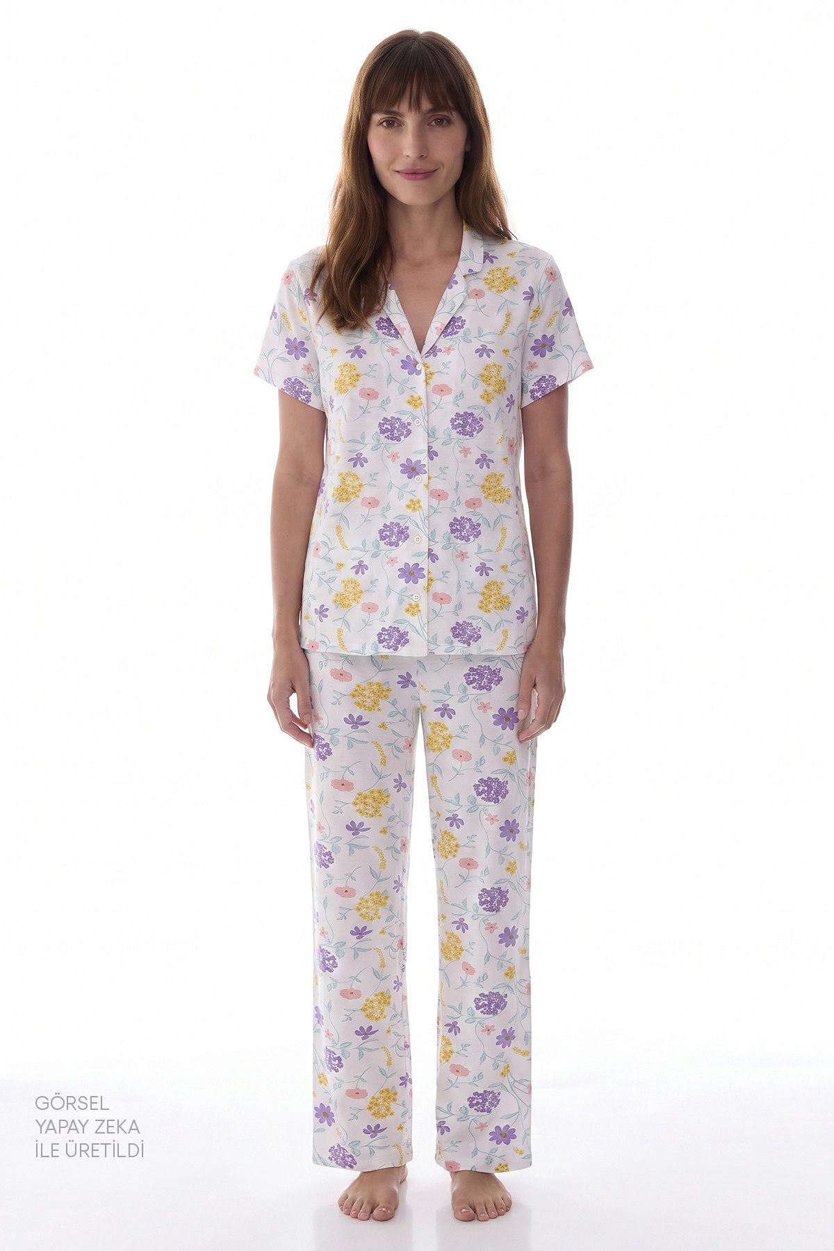 Penti Kırık Beyaz Blossom Çiçekli Kısa Kollu Gömlek Pantolon Pijama Takımı