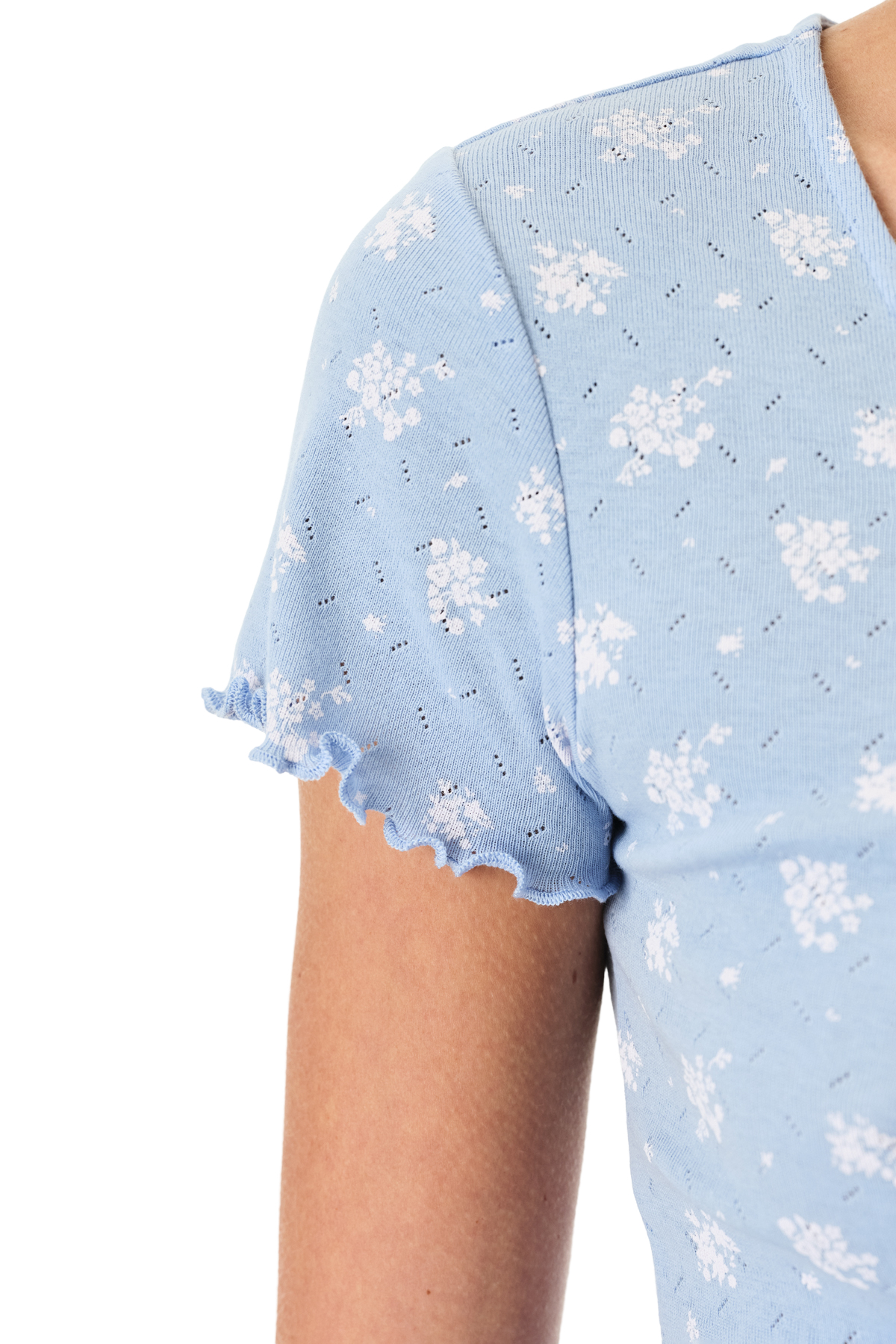 Penti Mavi Coralie Pointel Çıtır Çiçek Desenli Kısa Kollu Şort Pijama Takımı görsel 3