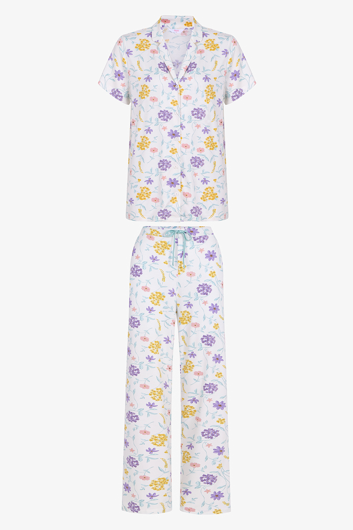 Penti Kırık Beyaz Blossom Çiçekli Kısa Kollu Gömlek Pantolon Pijama Takımı görsel 5