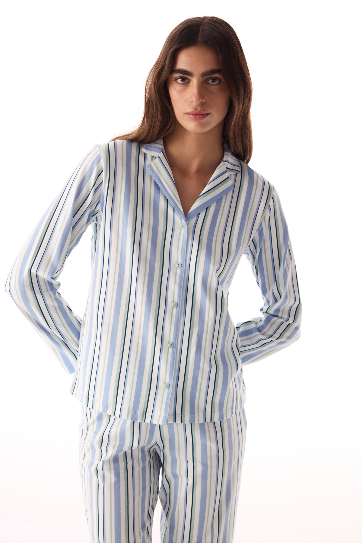 Penti Açık Gri Cool Stripes Pamuklu Gömlek Pantolon Pijama Takımı görsel 2